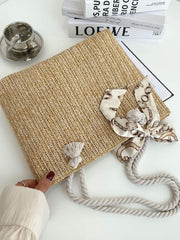 Futurecen - Twilly Scarf Decor Straw Bag  - Women Tote Bags