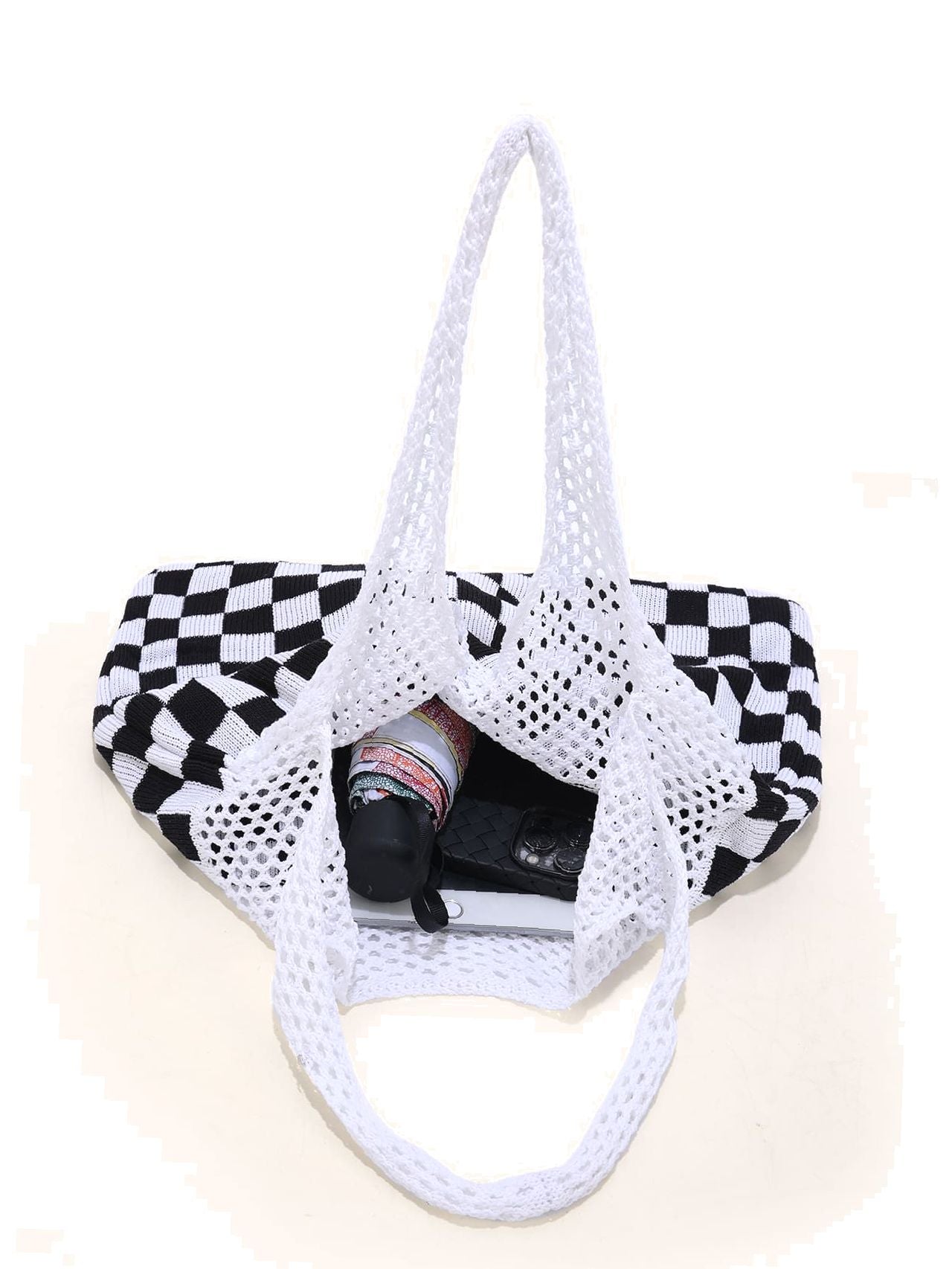 Futurecen - Checkered Pattern Crochet Bag  - Women Tote Bags