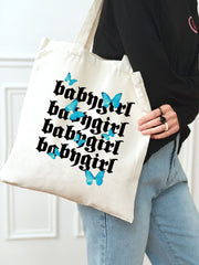 Futurecen - Butterfly & Letter Graphic Shopper Bag  - Women Tote Bags