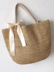 Futurecen - Minimalist Bow Decor Straw Bag  - Women Tote Bags