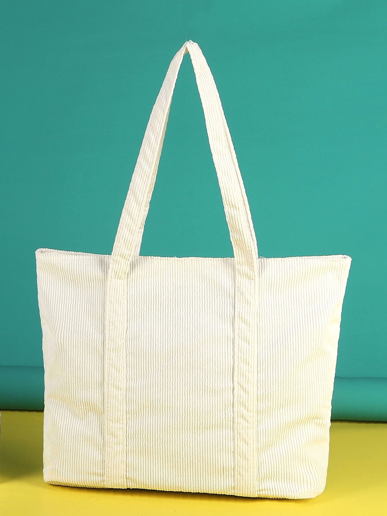 Futurecen - Letter Patch Corduroy Tote Bag  - Women Tote Bags