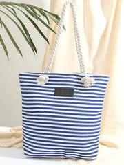 Futurecen - Striped Pattern Patch Decor Shoulder Tote Bag  - Women Tote Bags