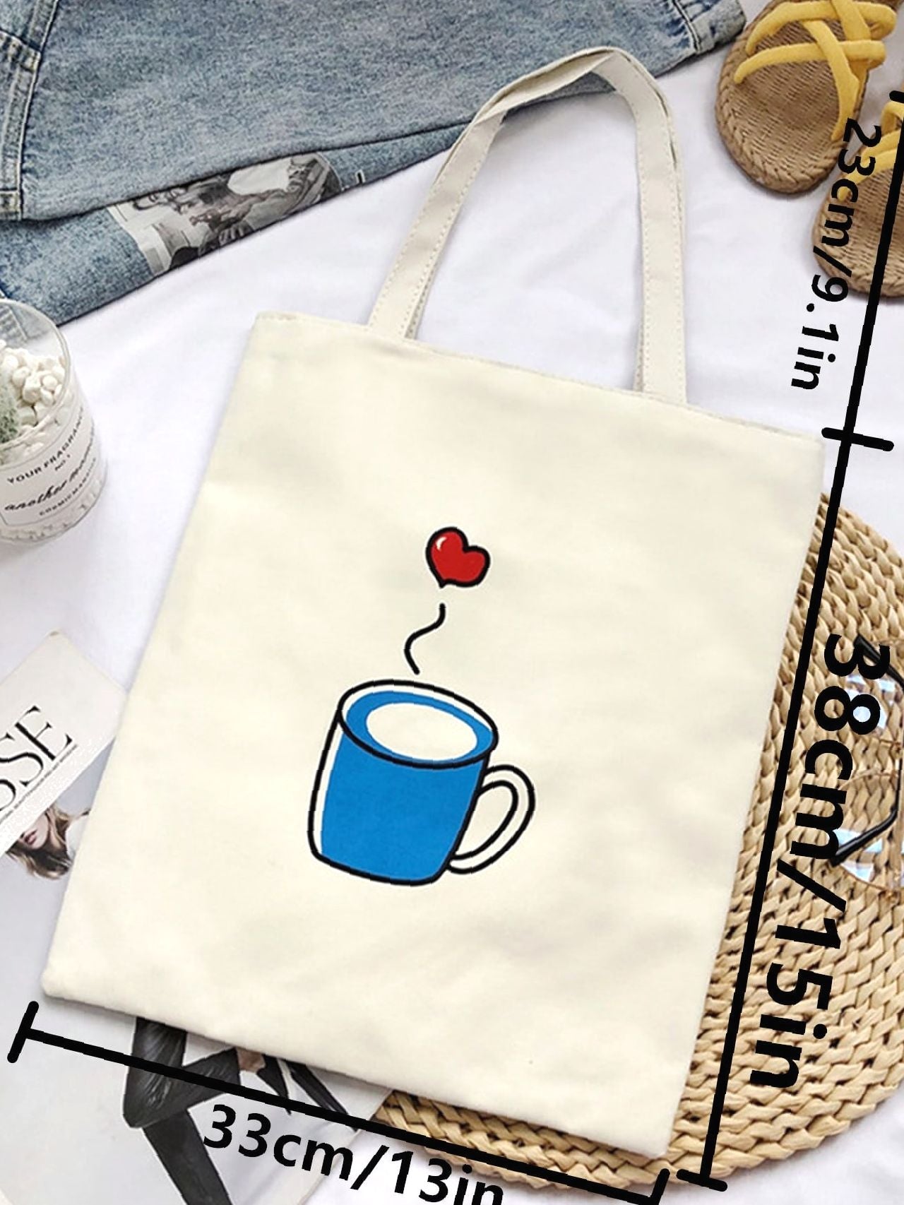 Futurecen - Heart & Cup Print Shopper Bag  - Women Tote Bags