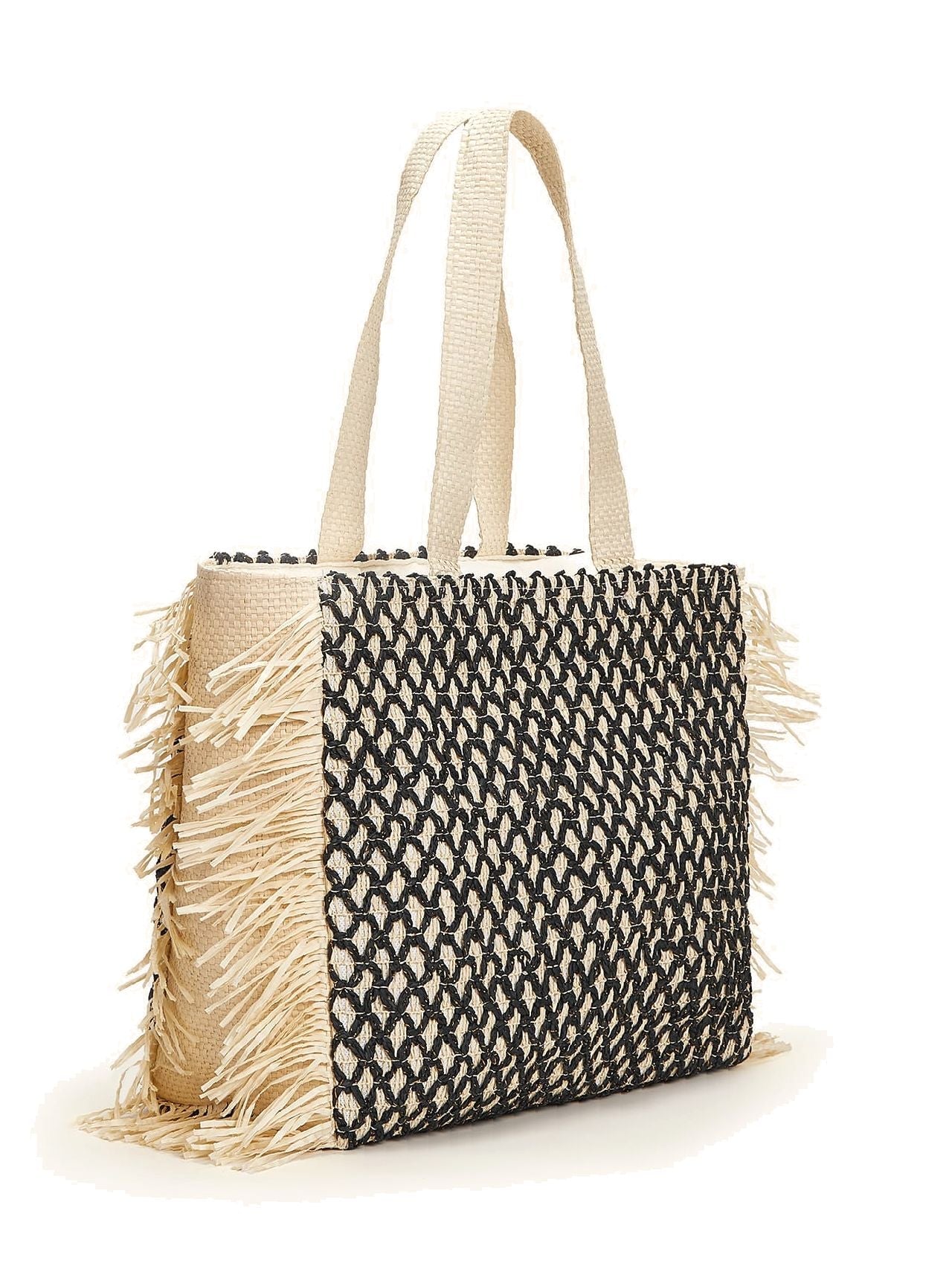 Futurecen - Fringe Trim Woven Tote Bag  - Women Tote Bags