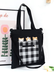 Futurecen - Cartoon & Plaid Pattern Tote Bag  - Women Tote Bags