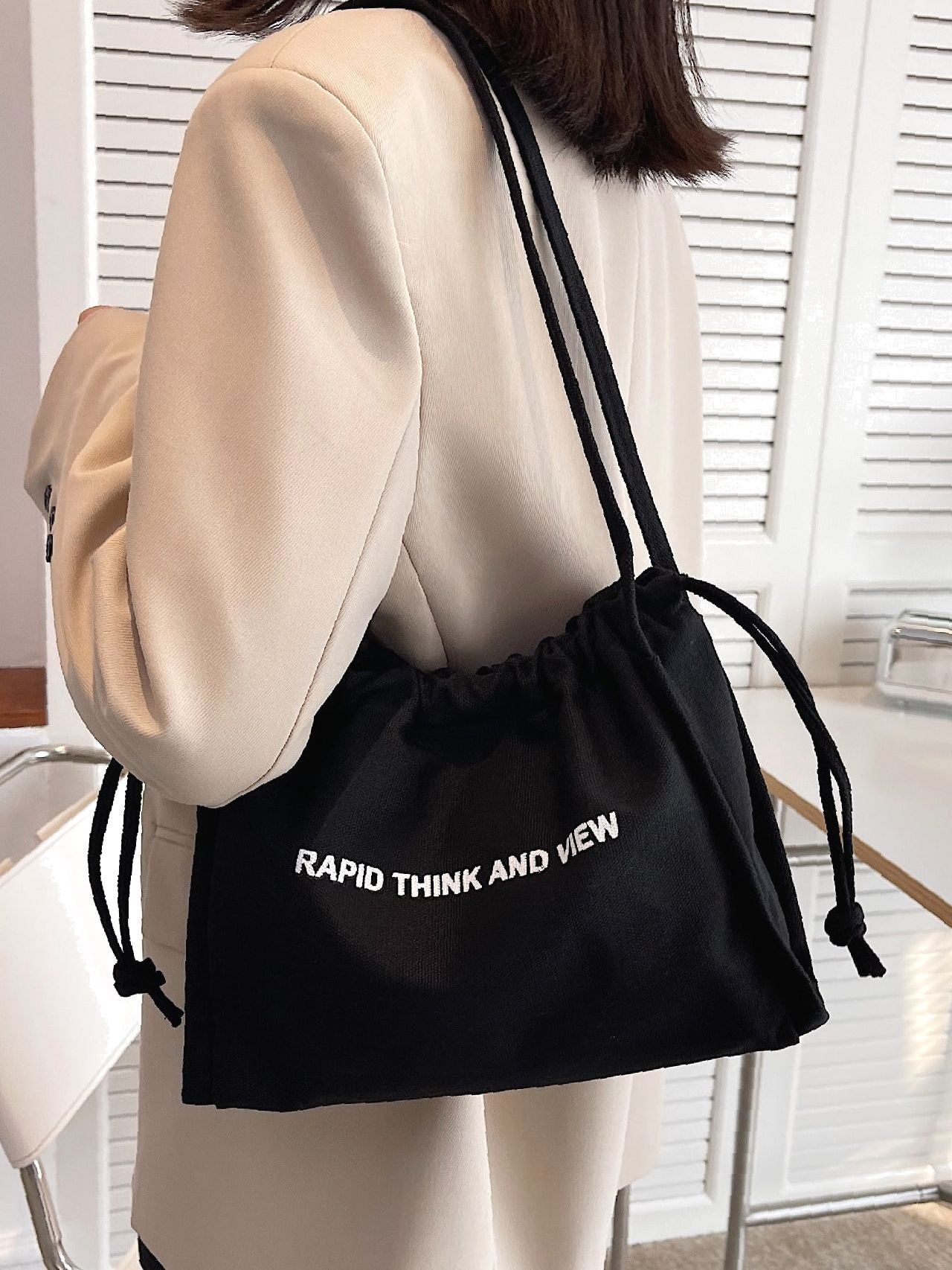 Futurecen - Slogan Graphic Shoulder Tote Bag  - Women Tote Bags