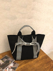 Futurecen - Bow Decor Striped Pattern Top Handle Bag  - Women Tote Bags