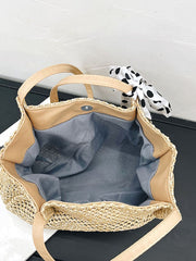 Futurecen - Polka Dot Bow Decor Straw Bag  - Women Tote Bags