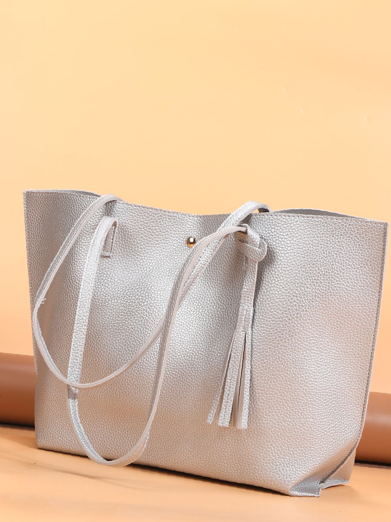 Futurecen - Pebble Embossed Tassel Decor Tote Bag  - Women Tote Bags