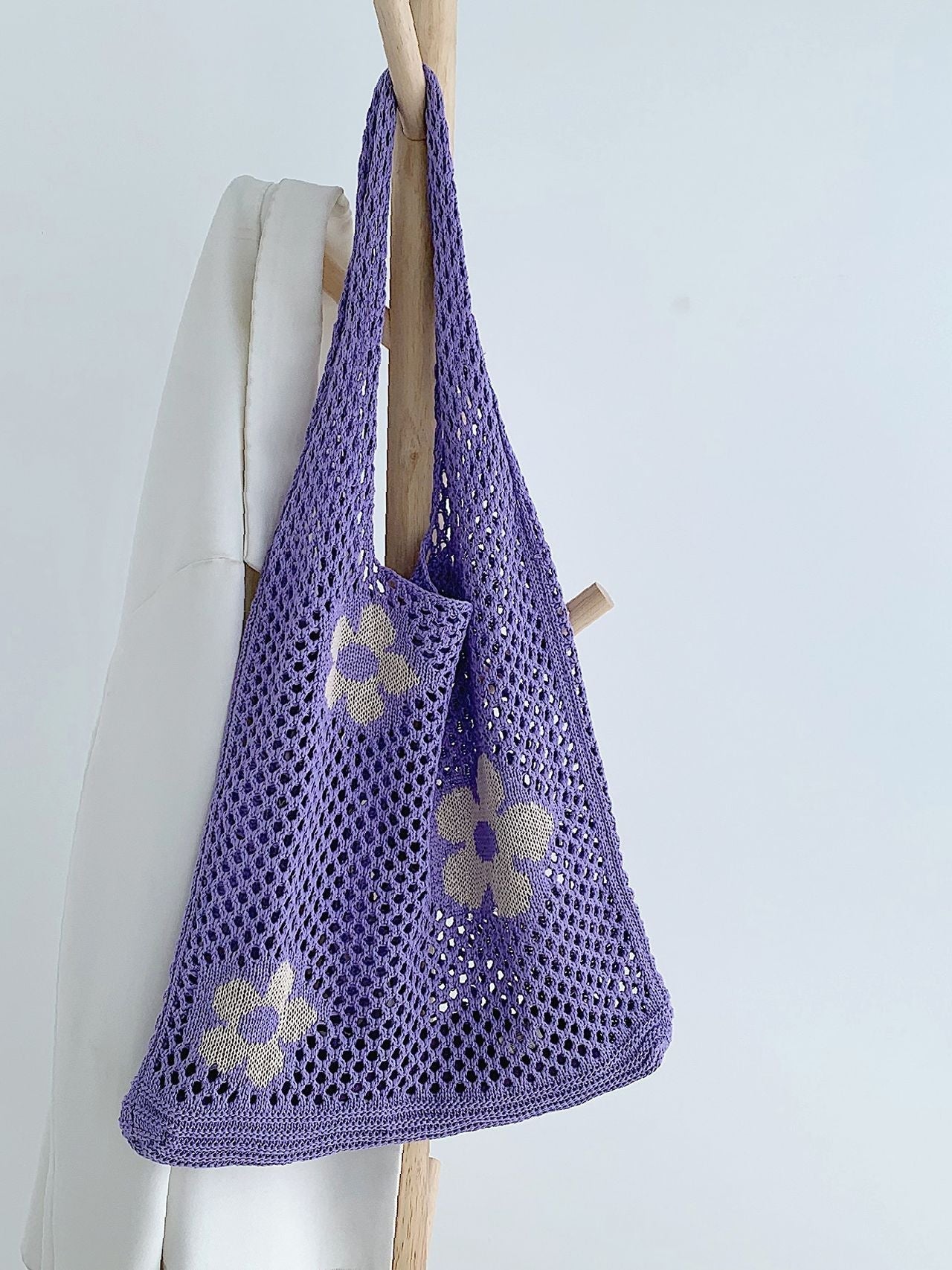 Futurecen - Flower Print Crochet Shopper Bag  - Women Tote Bags