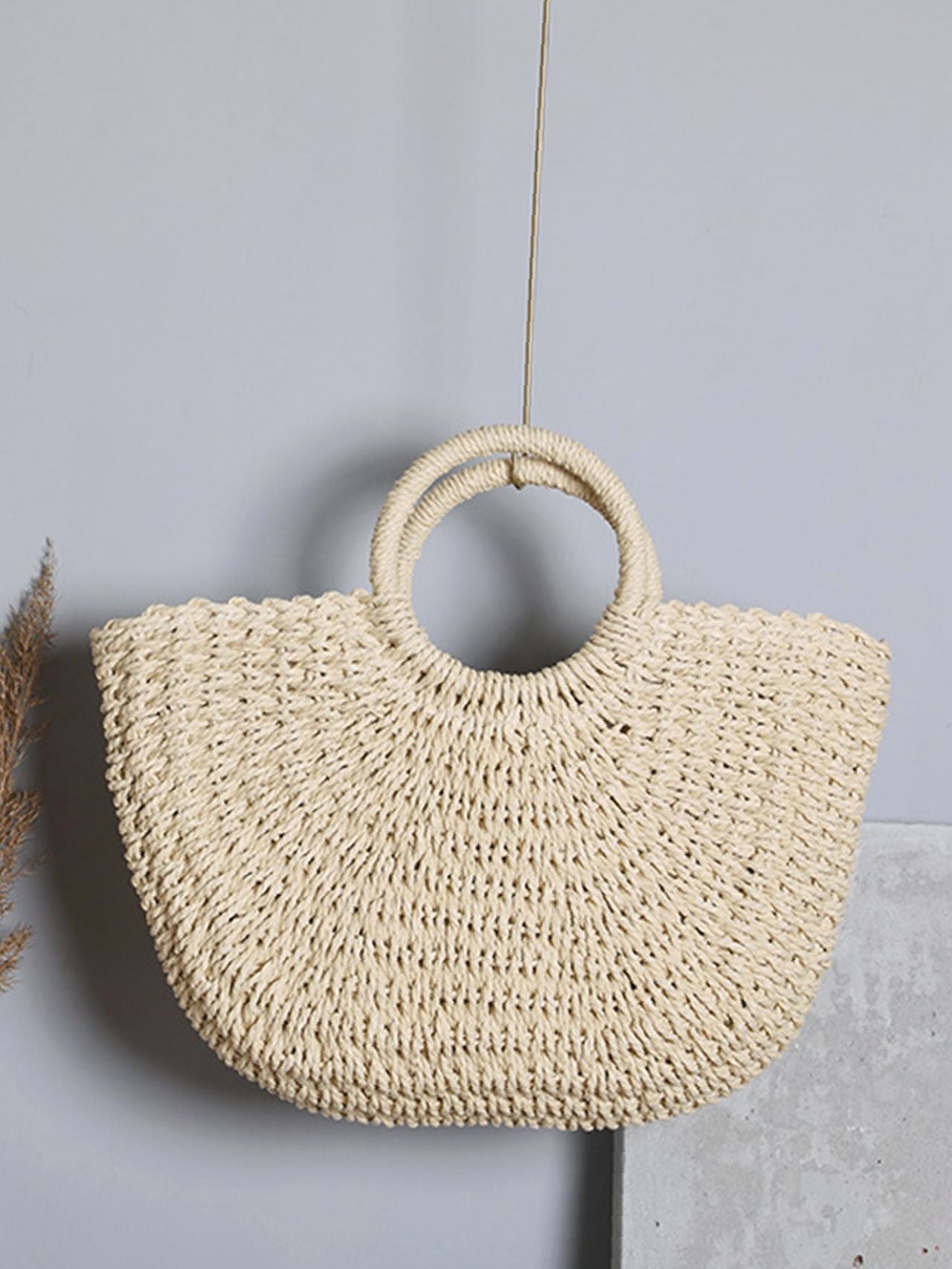 Futurecen - Ring Handle Design Straw Bag  - Women Tote Bags