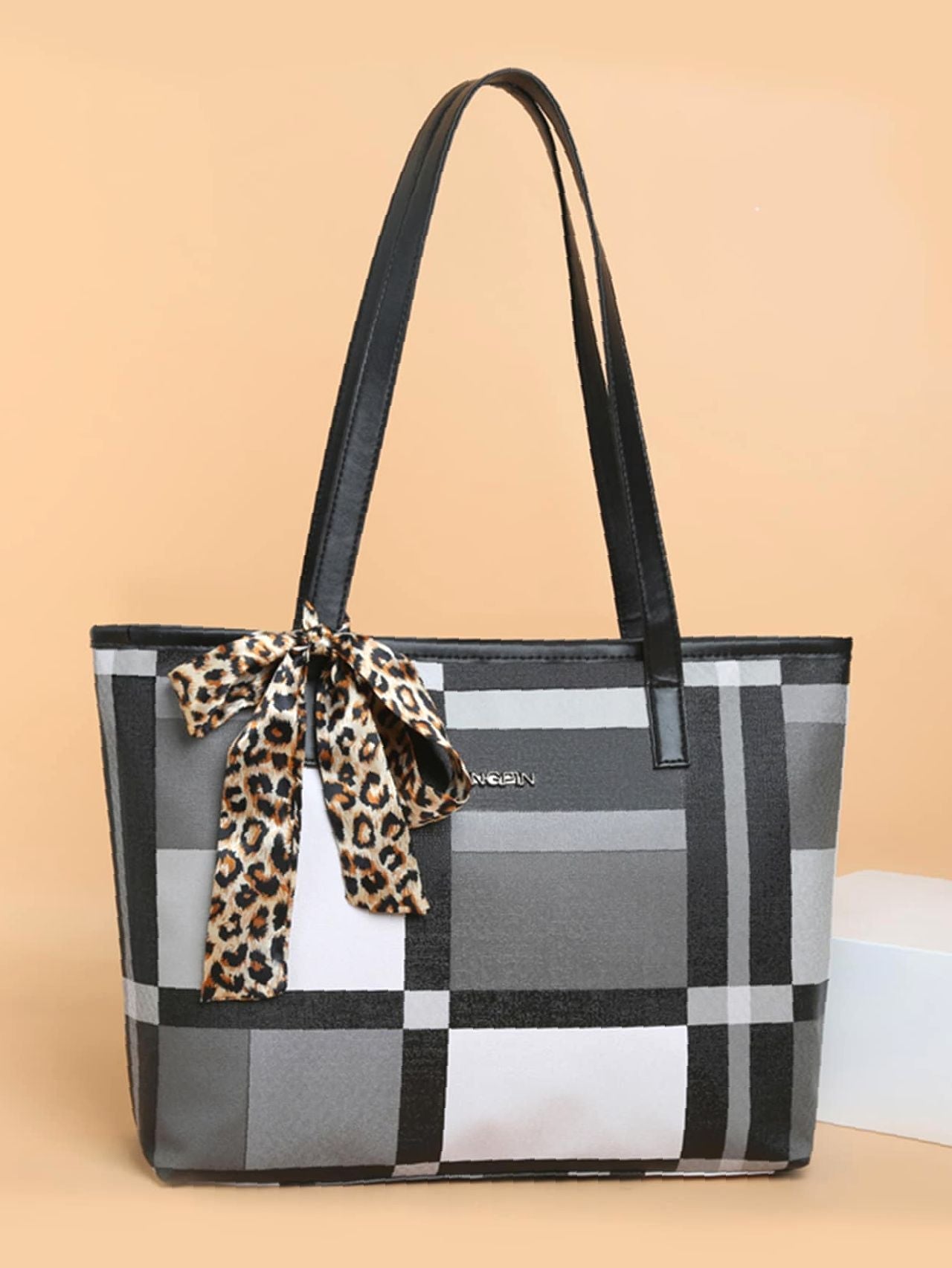 Futurecen - Twilly Scarf Decor Geometric Print Tote Bag  - Women Tote Bags