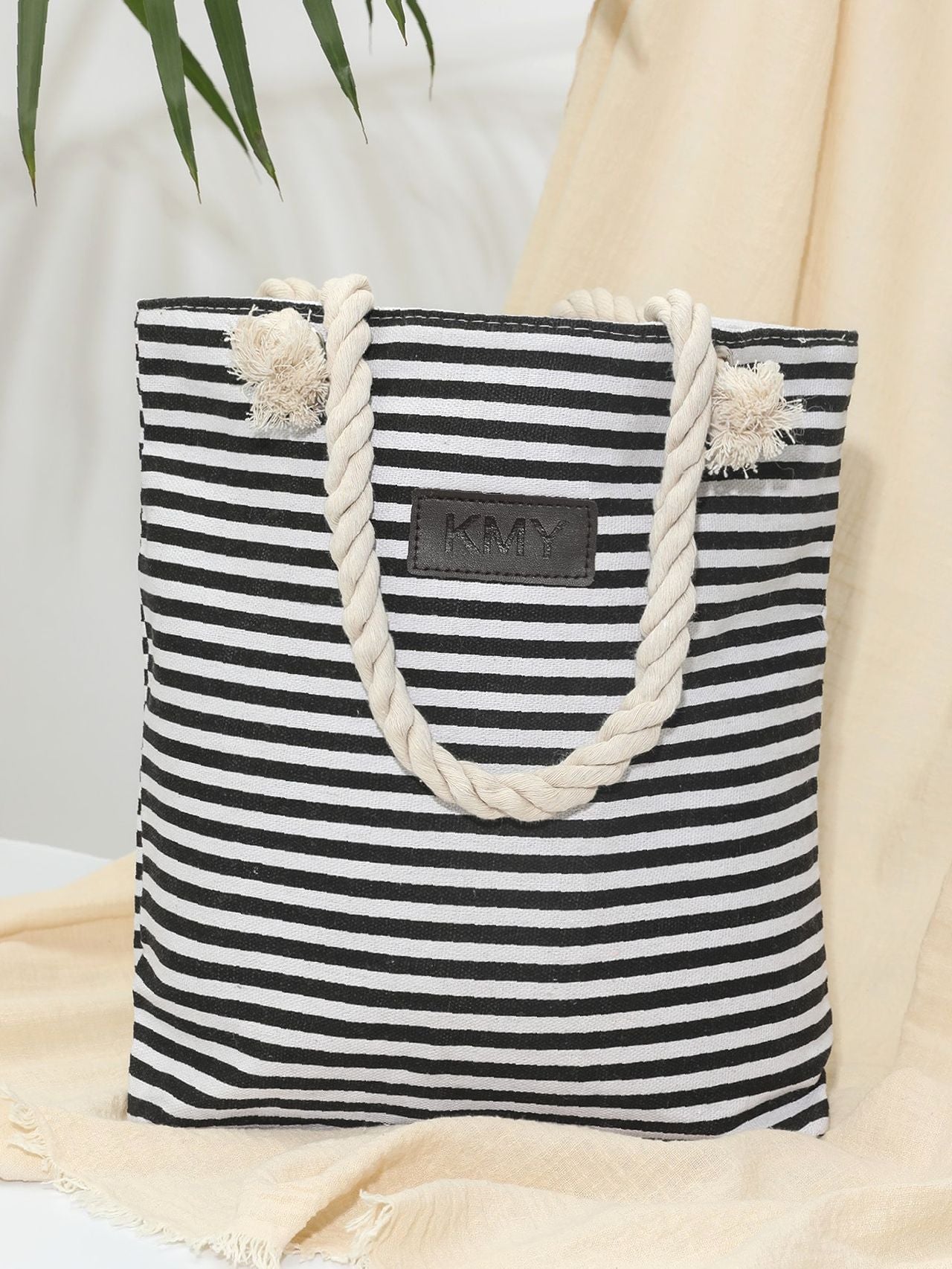 Futurecen - Striped Pattern Patch Decor Shoulder Tote Bag  - Women Tote Bags