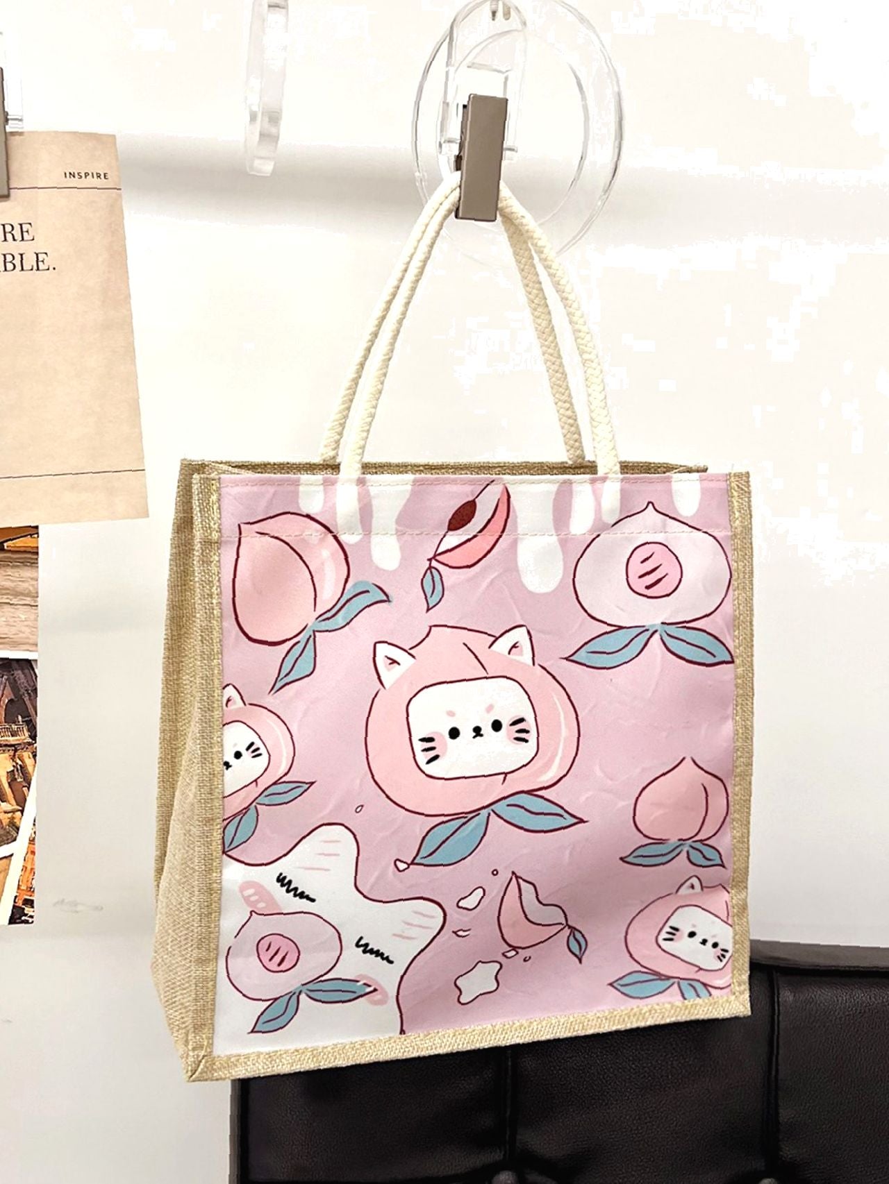 Futurecen - Cartoon & Peach Graphic Shopper Bag  - Women Tote Bags