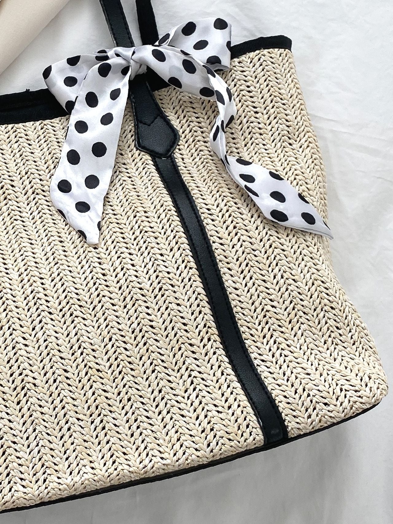 Futurecen - Twilly Scarf Decor Straw Bag  - Women Tote Bags