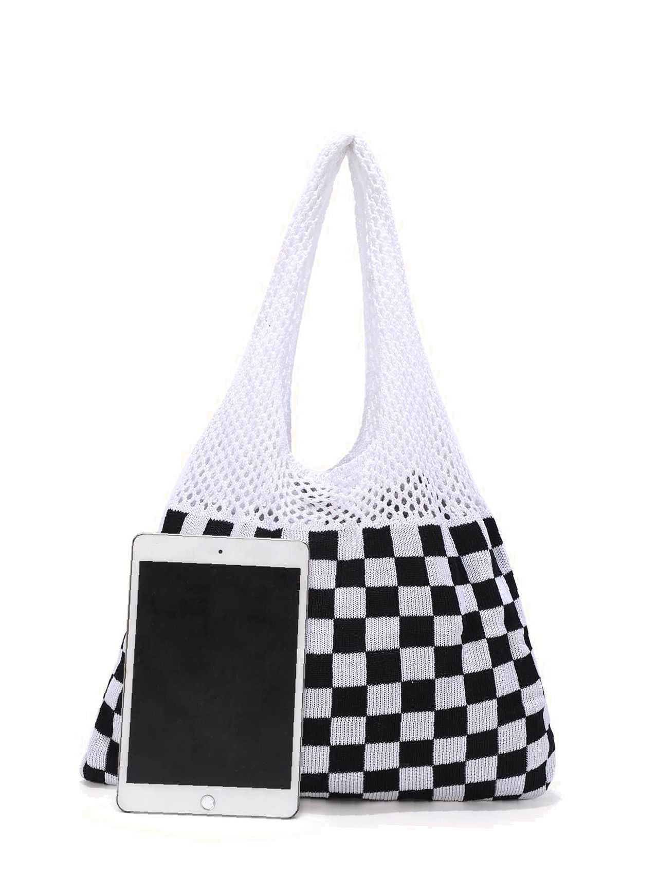 Futurecen - Checkered Pattern Crochet Bag  - Women Tote Bags