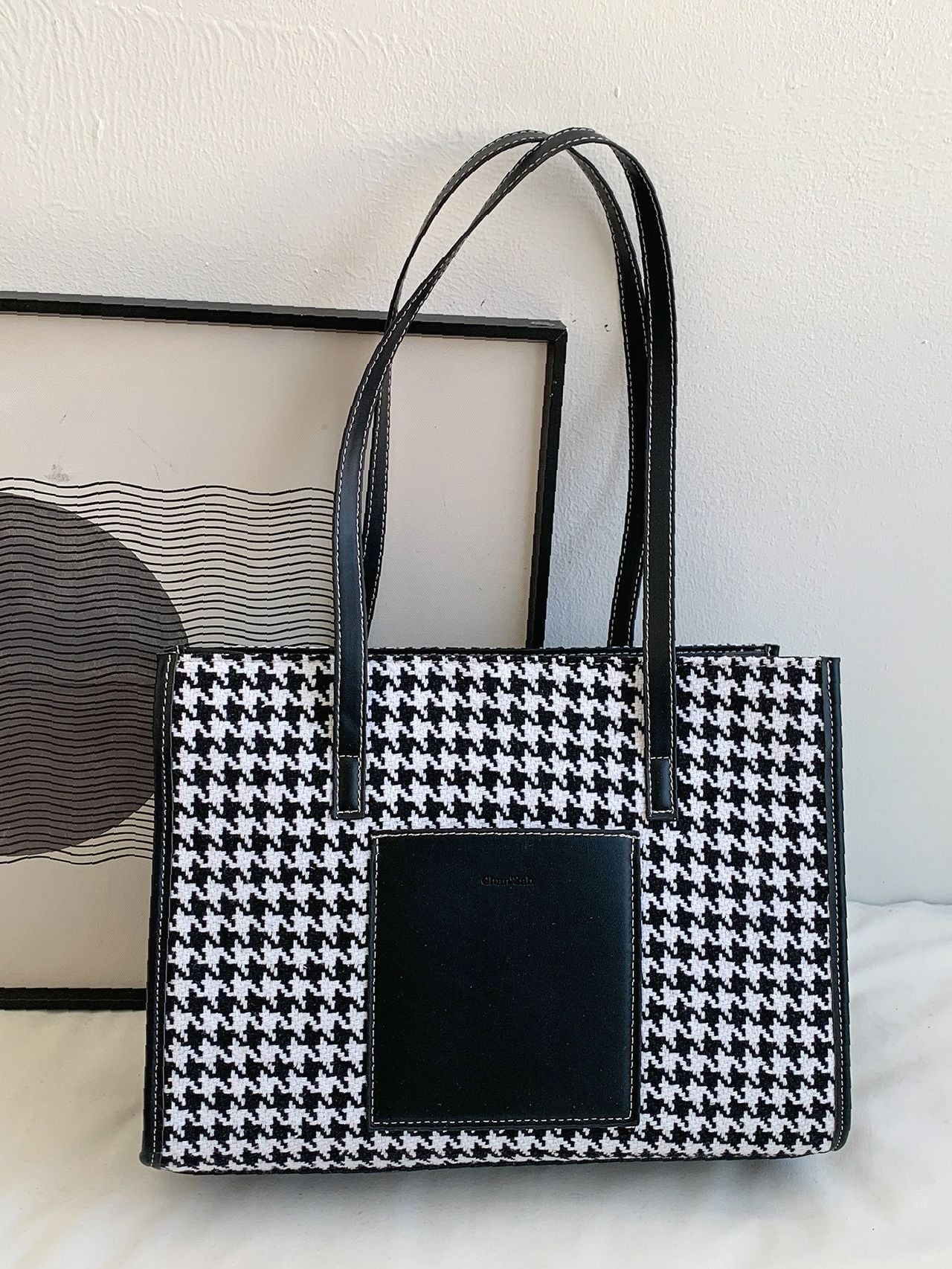 Futurecen - Houndstooth Pattern Shoulder Tote Bag  - Women Tote Bags