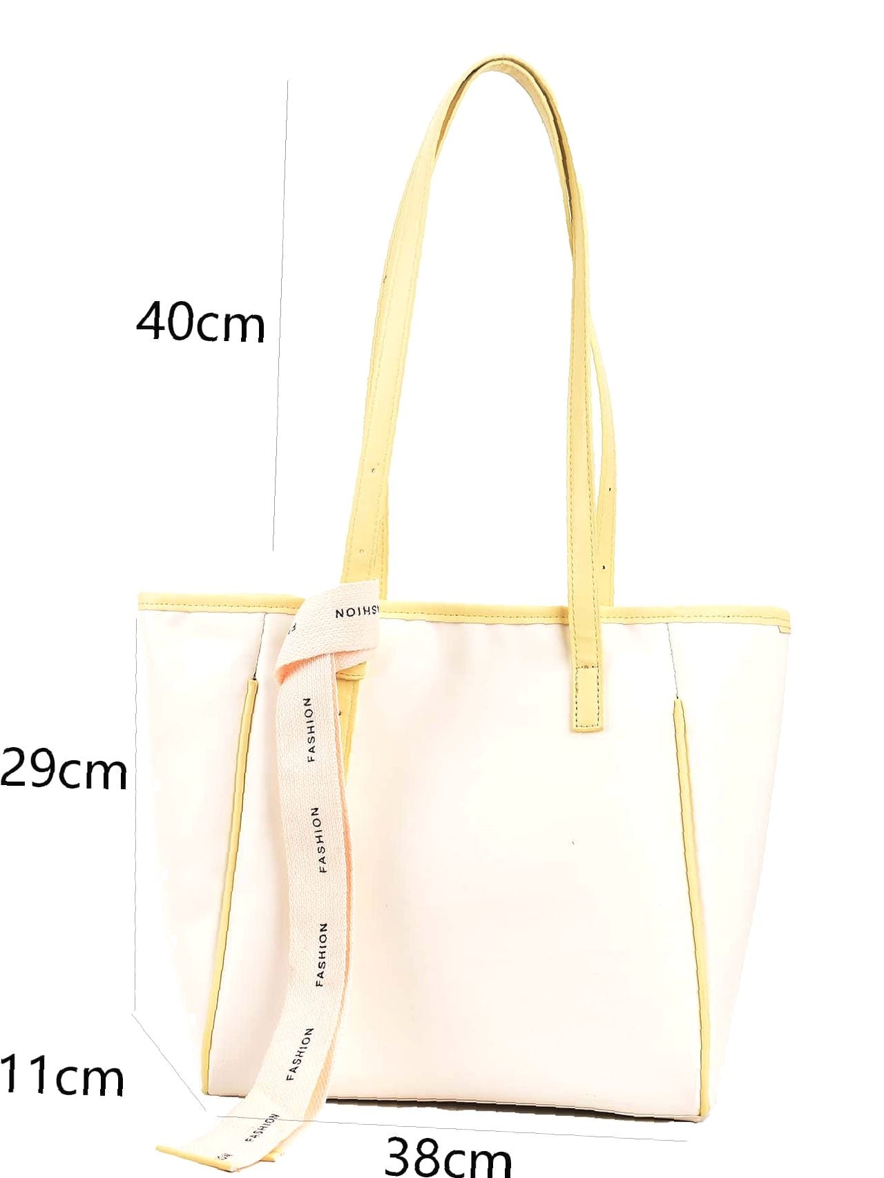 Futurecen - Letter Graphic Tape Decor Contrast Binding Shoulder Tote Bag  - Women Tote Bags