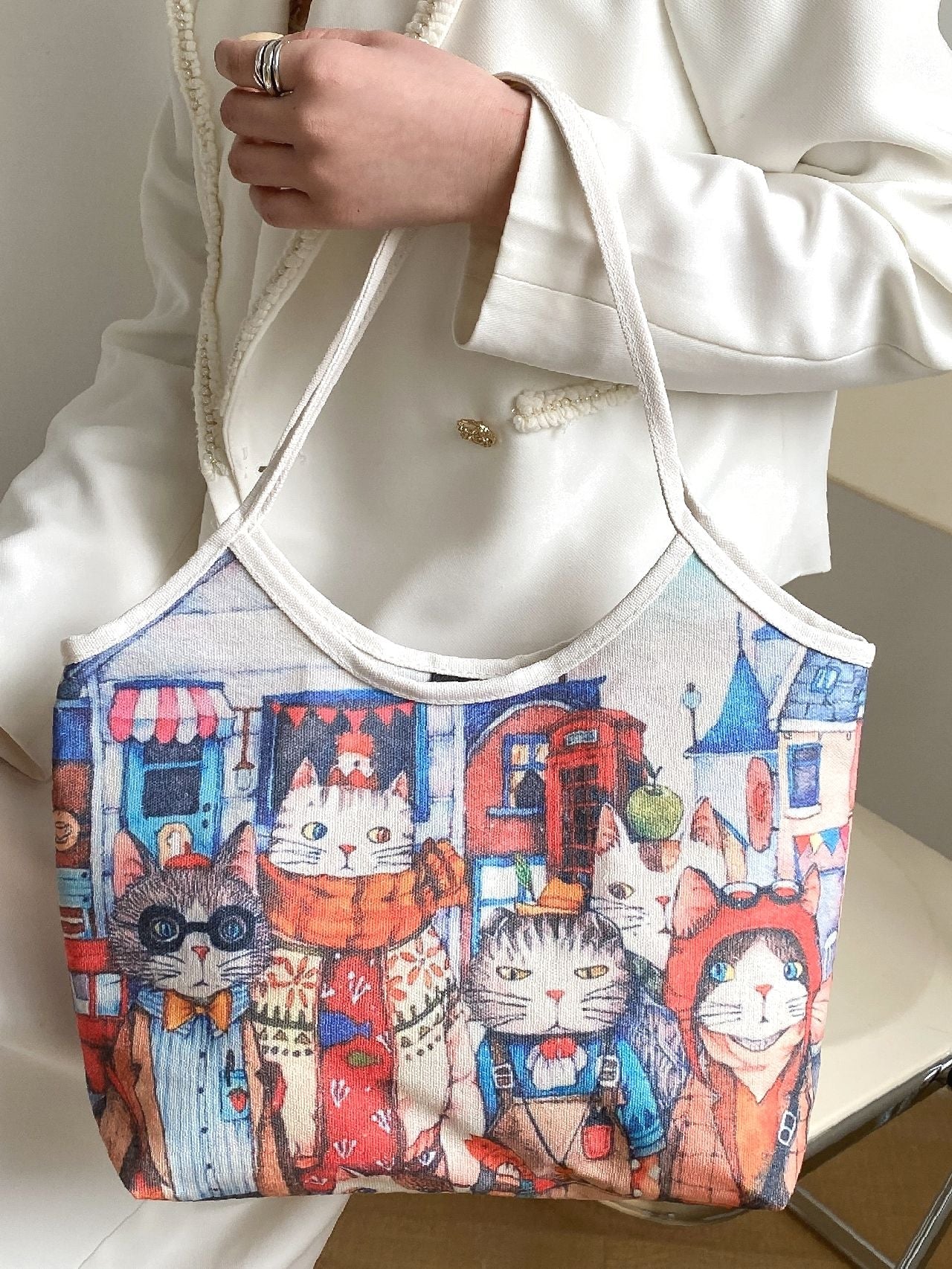 Futurecen - Cartoon Cat Print Tote Bag  - Women Tote Bags