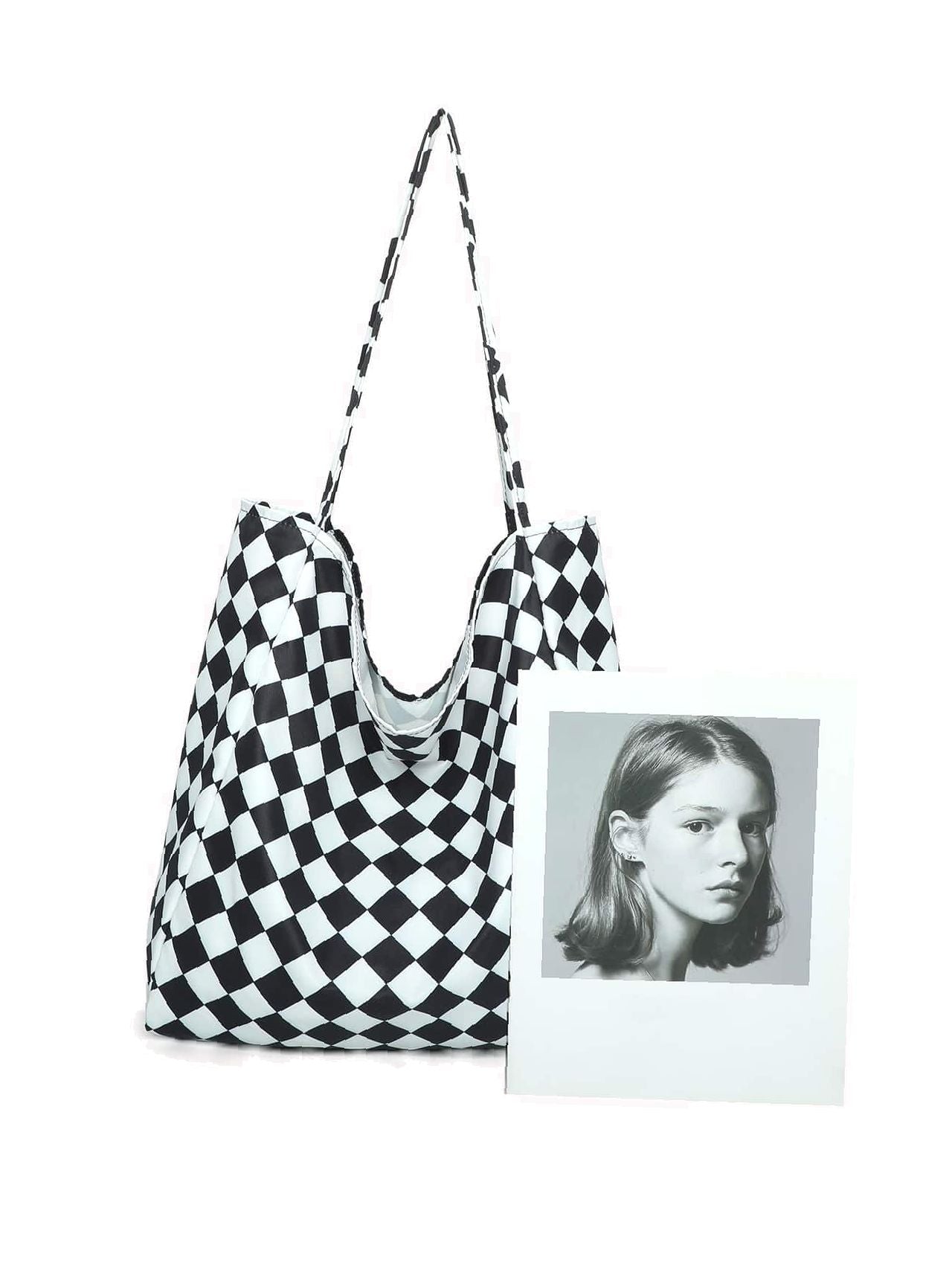 Futurecen - Checkered Print Shoulder Tote Bag  - Women Tote Bags