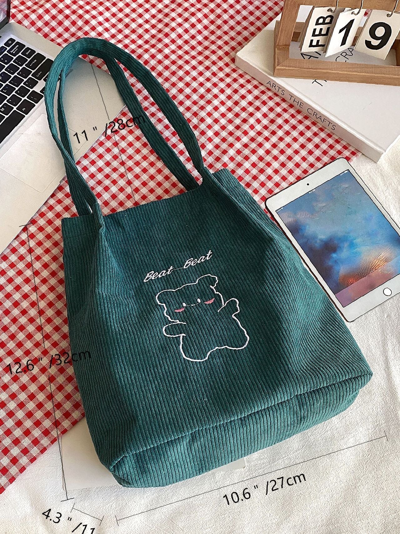 Futurecen - Cartoon Bear Graphic Shoulder Tote Bag  - Women Tote Bags