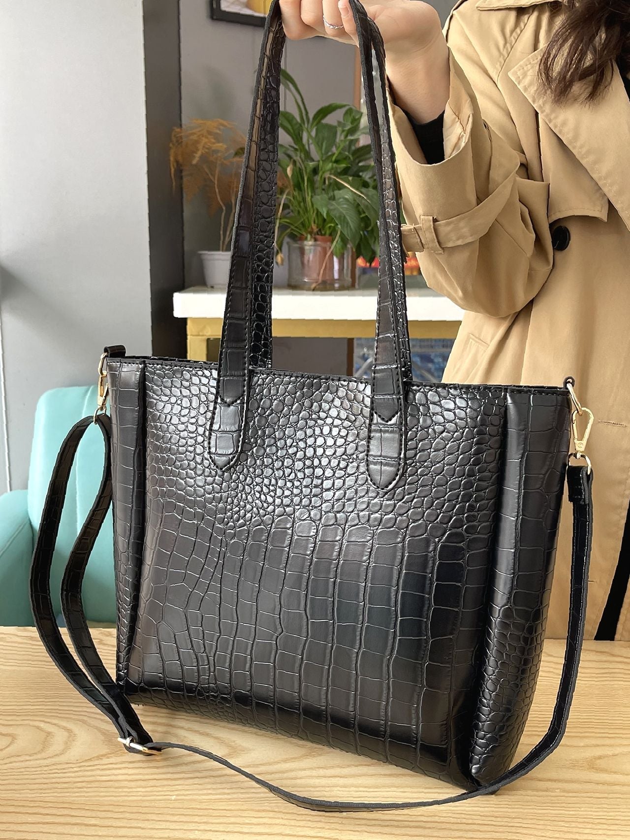 Futurecen - Crocodile Embossed Shoulder Tote Bag  - Women Tote Bags