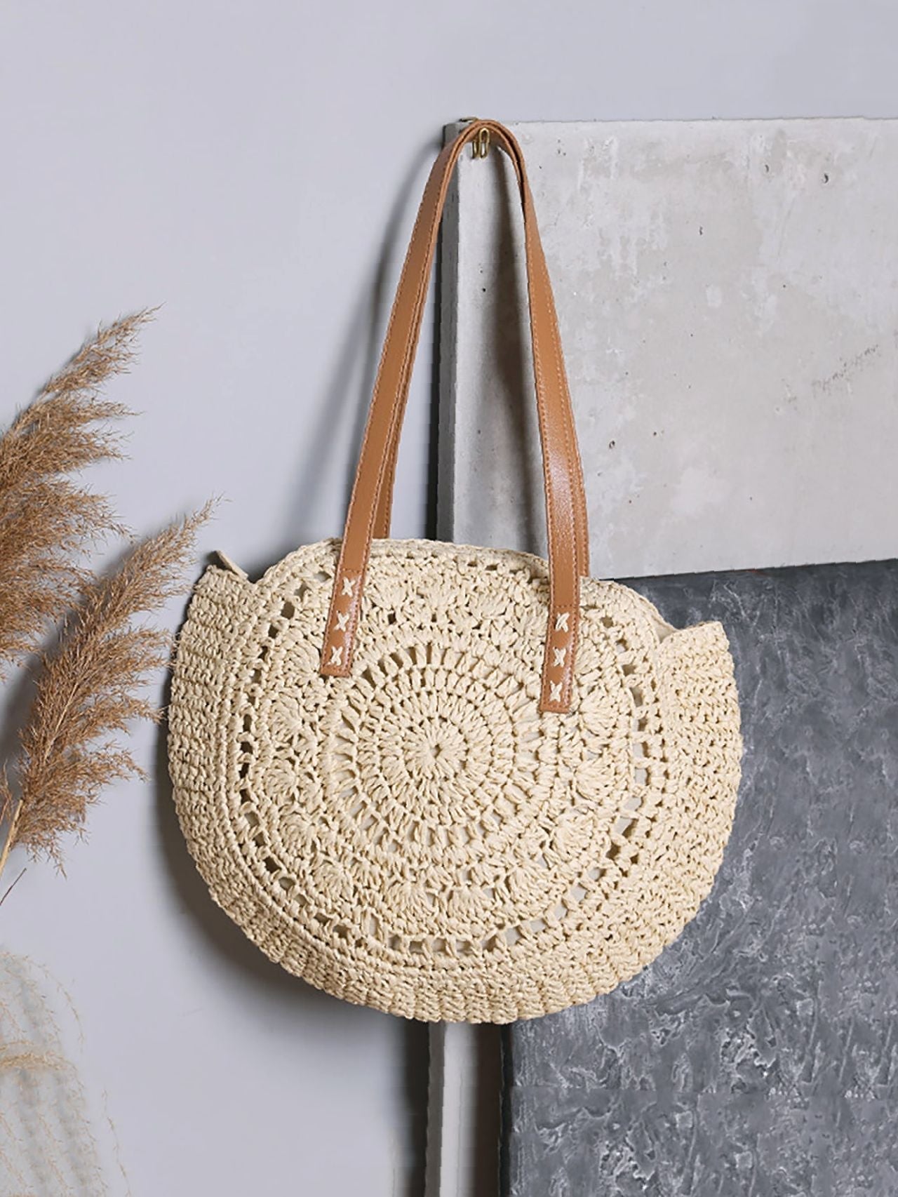 Futurecen - Hollow Out Circle Straw Bag  - Women Tote Bags