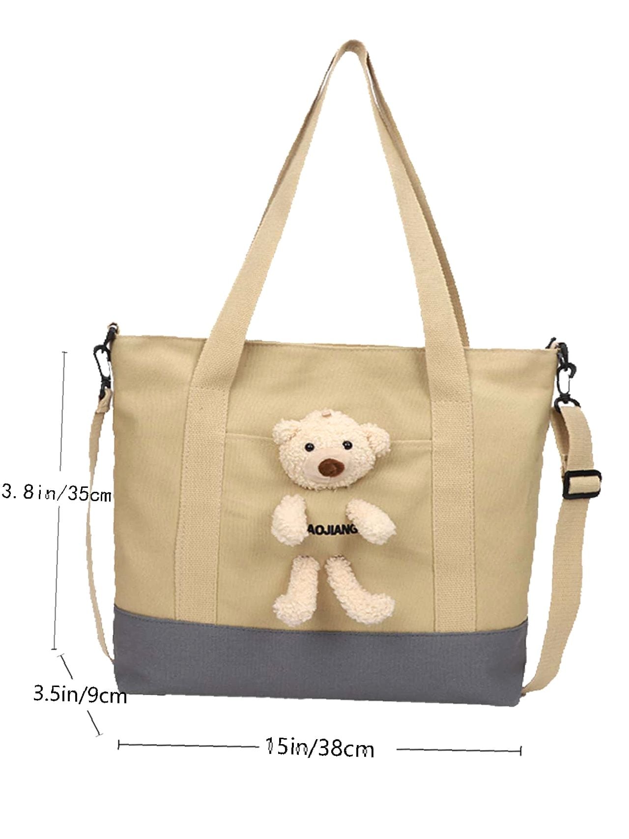 Futurecen - Two Tone Cartoon Bear Decor Shopper Bag  - Women Tote Bags