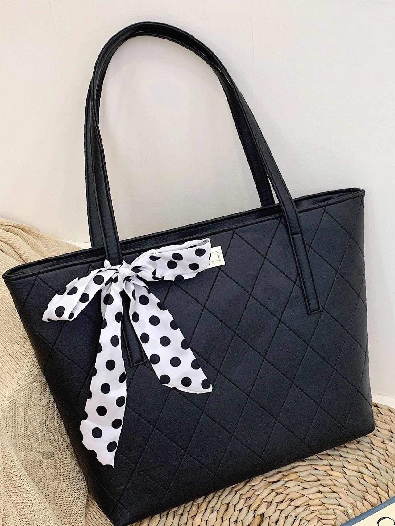 Futurecen - Polka Dot Twilly Scarf Tote Bag  - Women Tote Bags