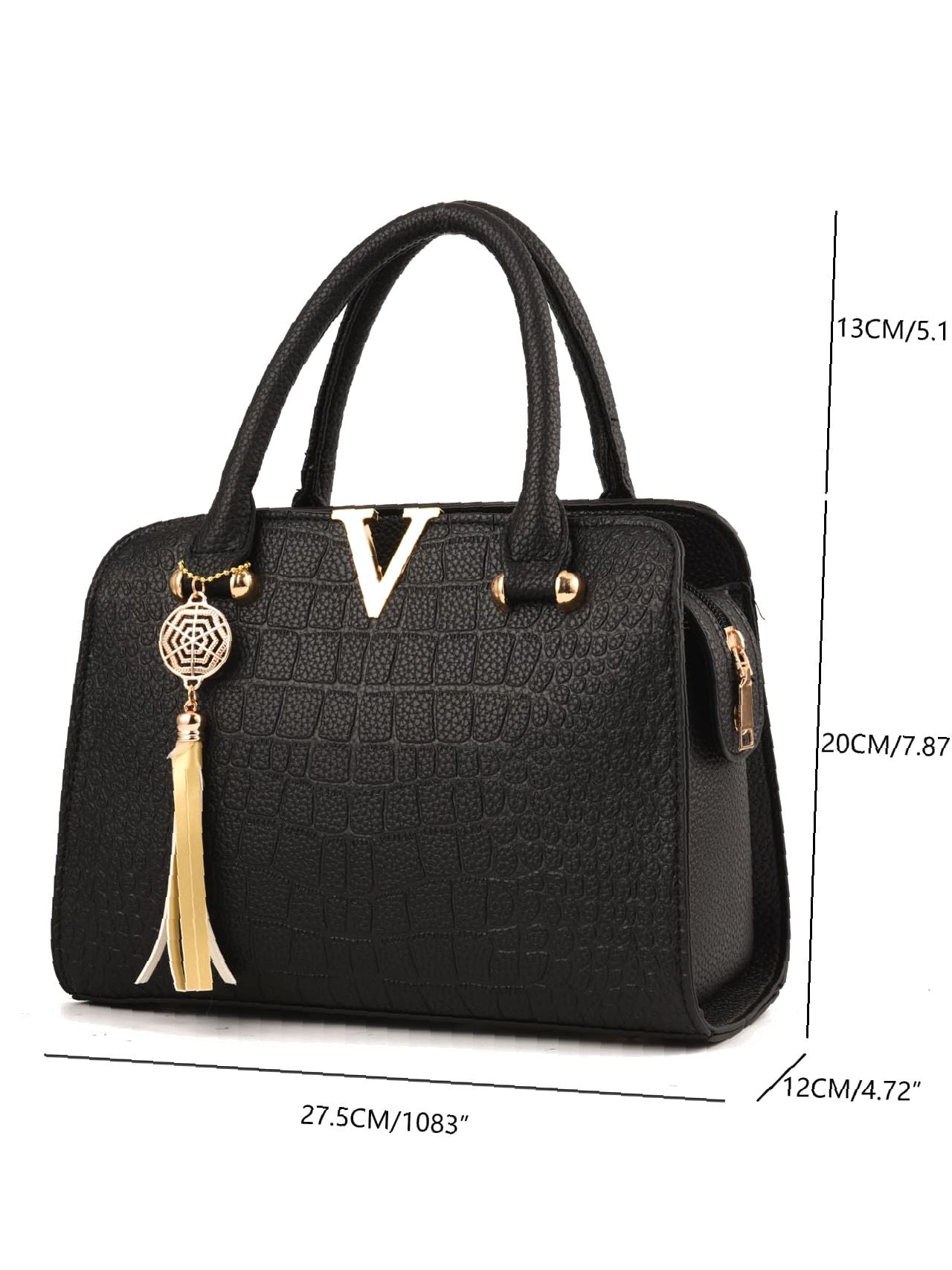 Futurecen - Tassel Decor Croc Embossed Tote Bag  - Women Tote Bags