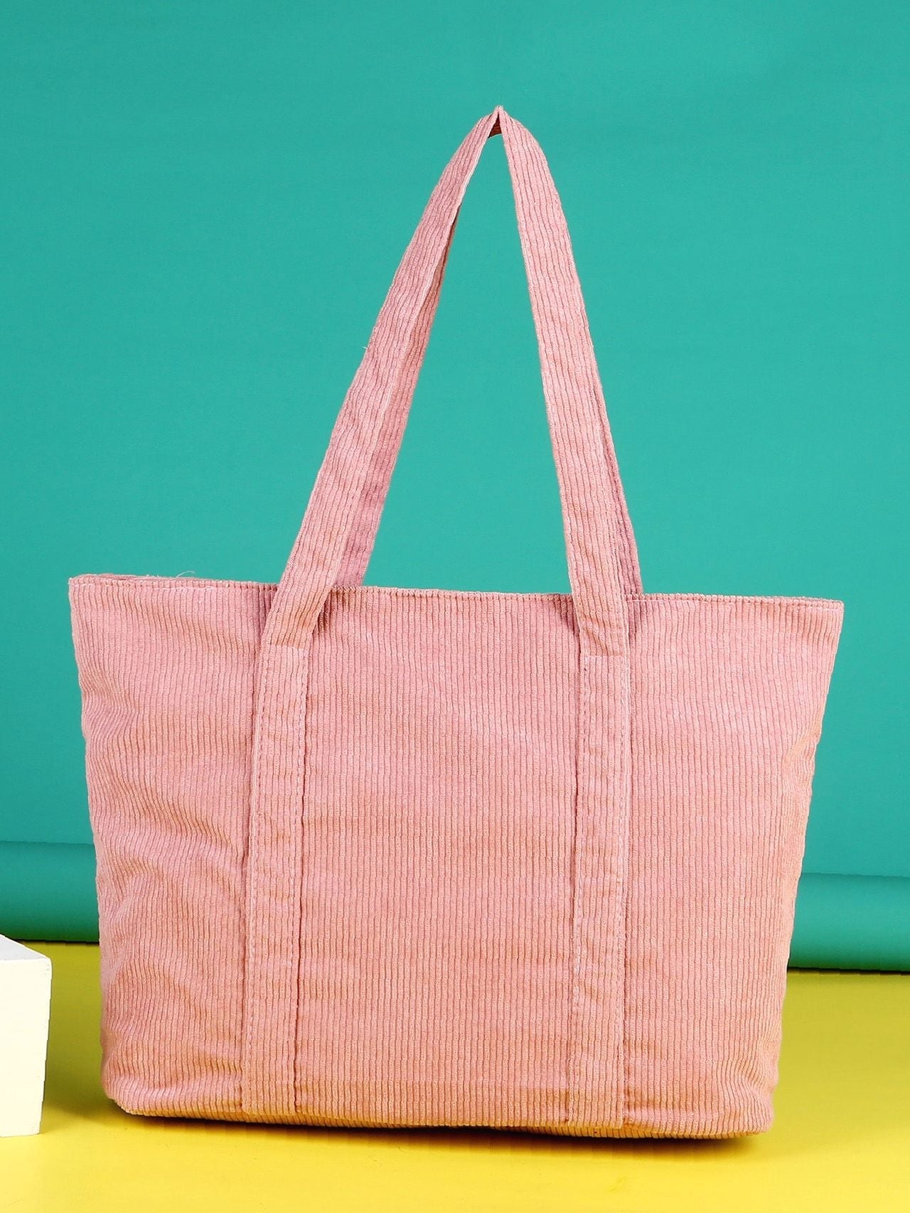 Futurecen - Letter Patch Corduroy Tote Bag  - Women Tote Bags