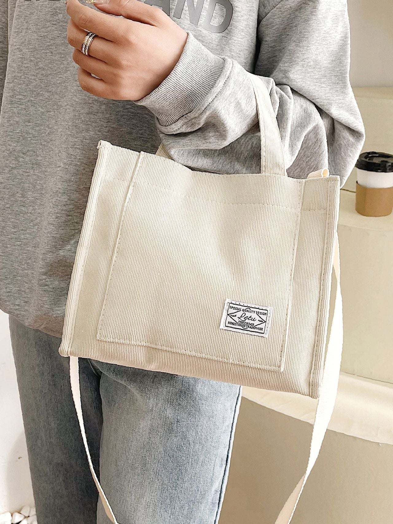 Futurecen - Letter Patch Top Handle Shopper Bag  - Women Tote Bags