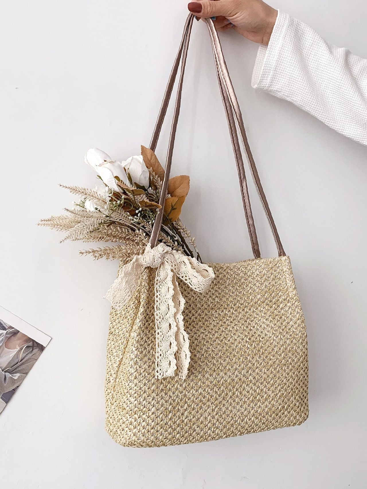 Futurecen - Bow Decor Straw Bag  - Women Tote Bags