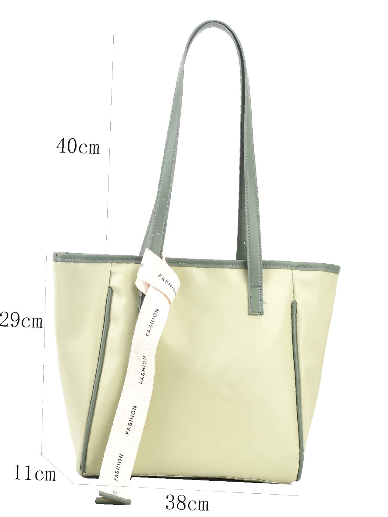 Futurecen - Letter Graphic Tape Decor Contrast Binding Shoulder Tote Bag  - Women Tote Bags