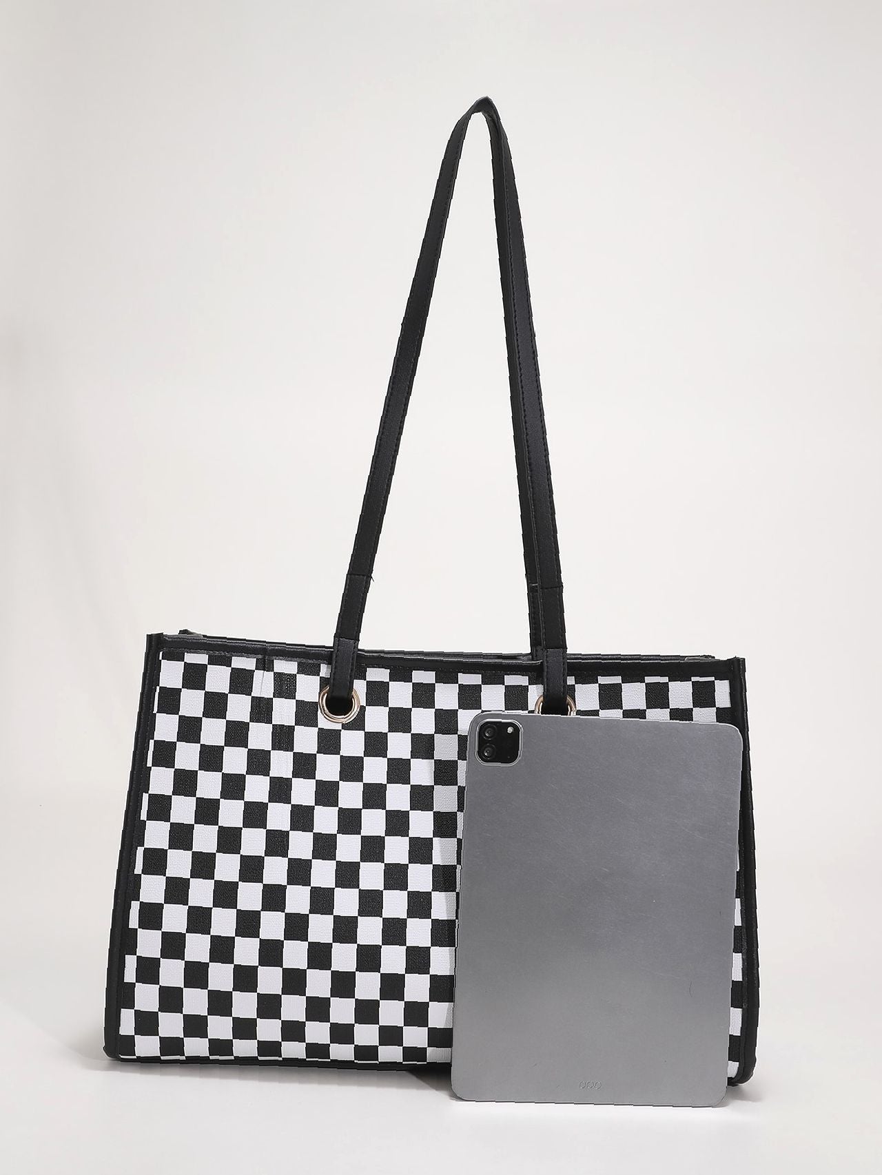 Futurecen - Colorblock Plaid Shoulder Tote Bag  - Women Tote Bags