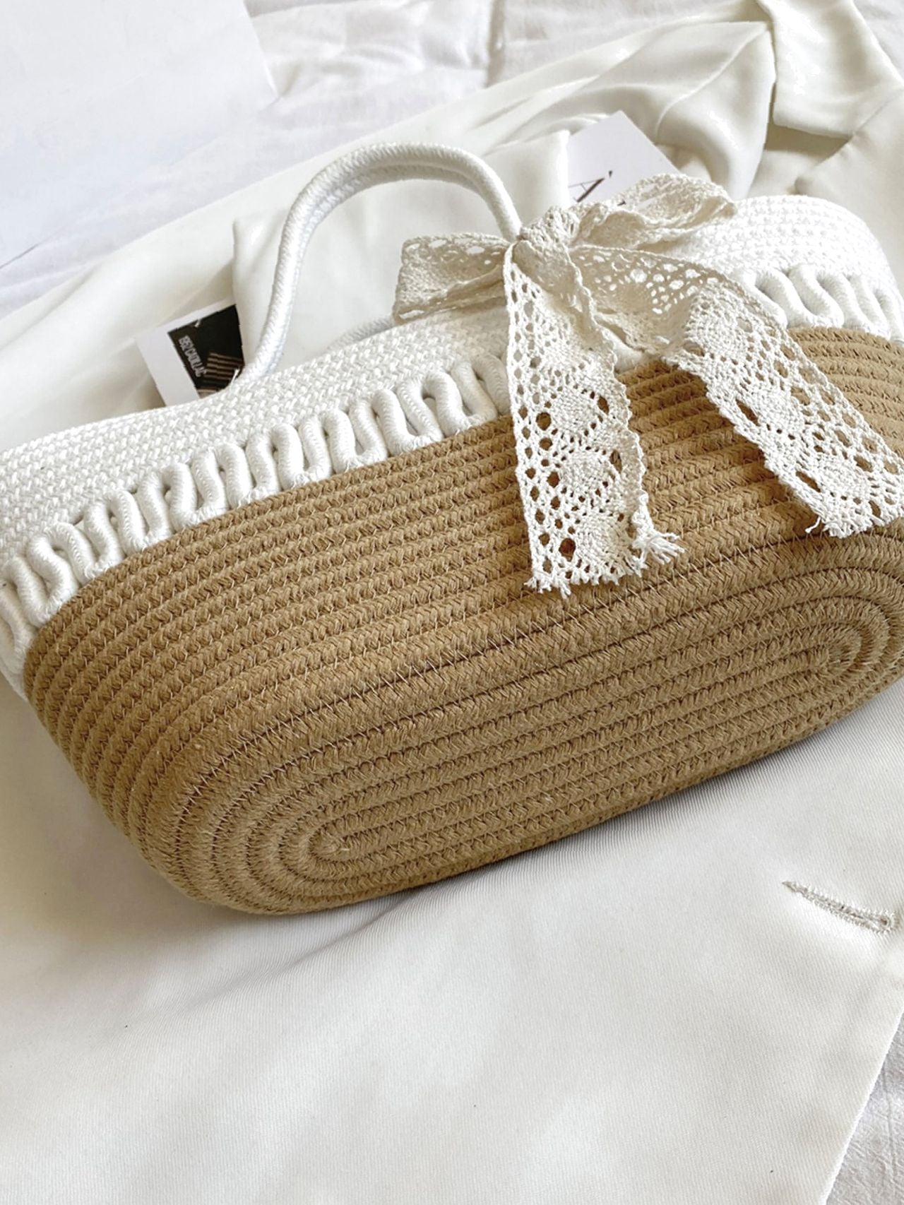 Futurecen - Bow Decor Straw Bag  - Women Tote Bags