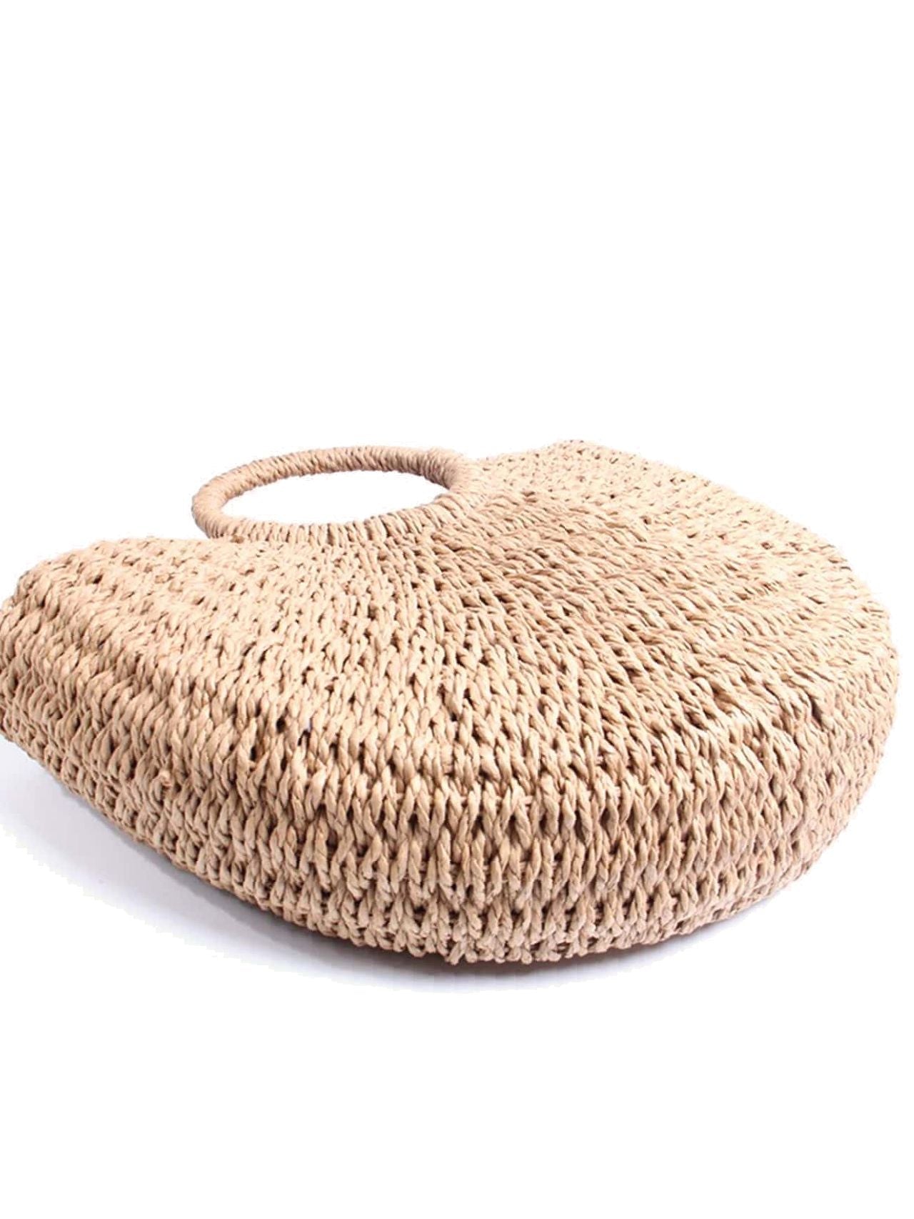 Futurecen - Ring Handle Design Straw Bag  - Women Tote Bags