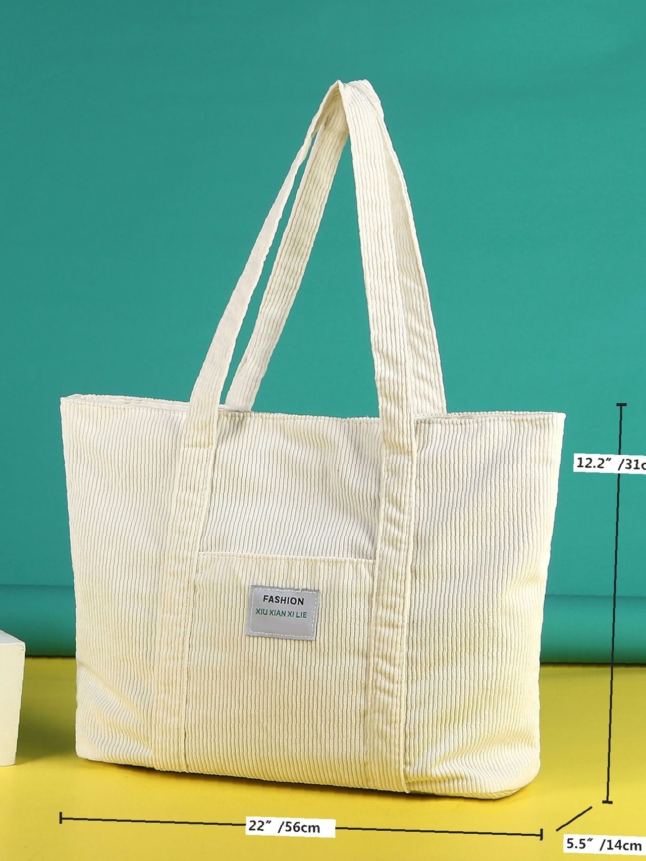 Futurecen - Letter Patch Corduroy Tote Bag  - Women Tote Bags