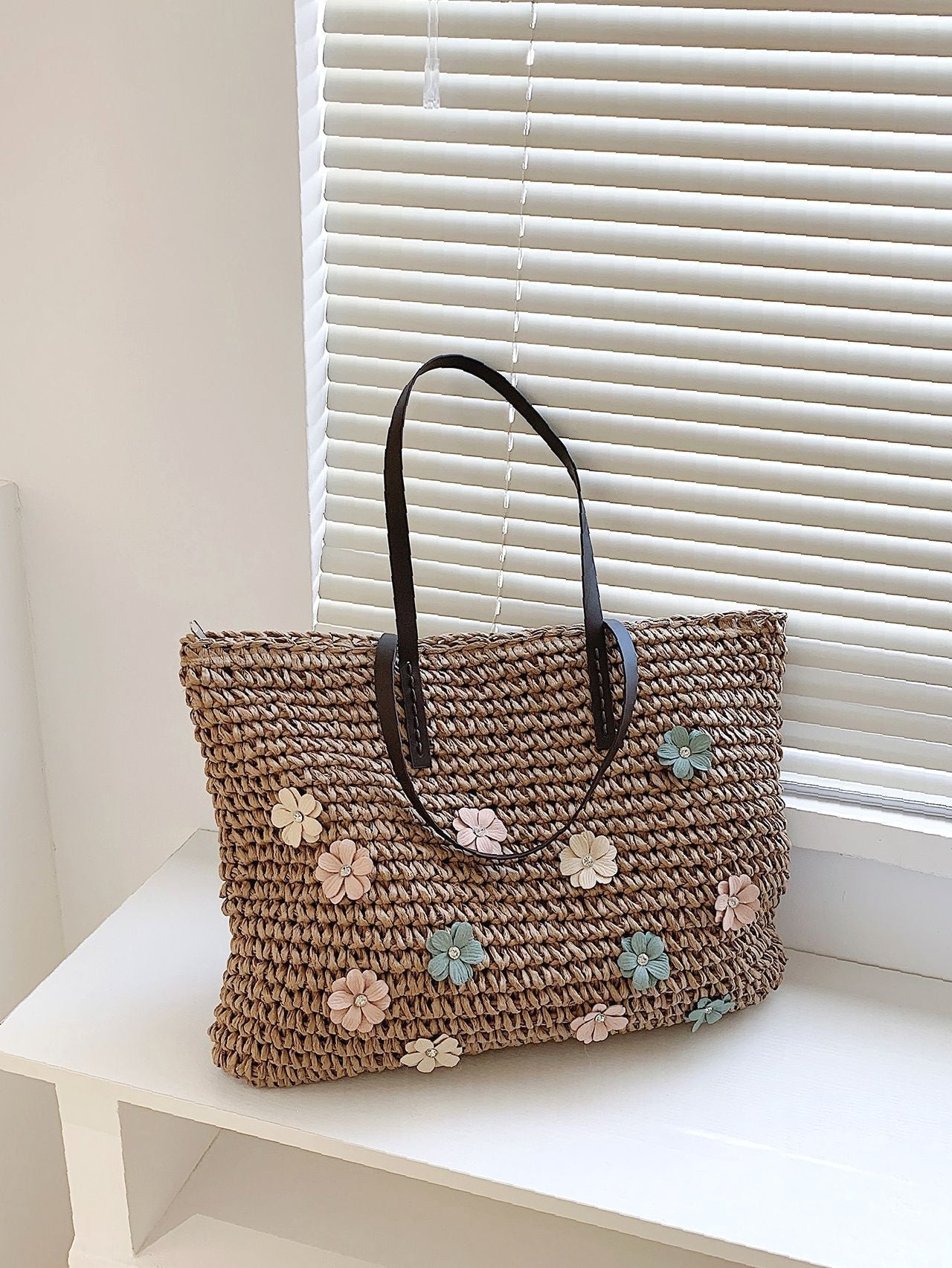 Futurecen - Floral Decor Straw Bag  - Women Tote Bags