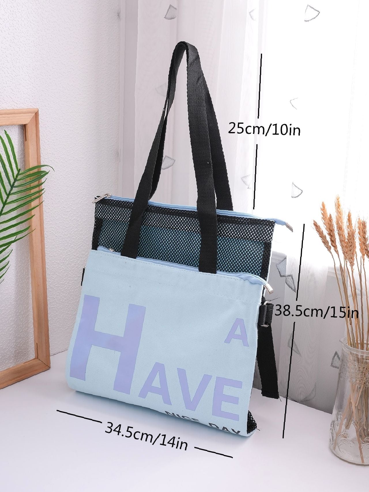 Futurecen - Slogan Graphic Mesh Panel Shoulder Tote Bag  - Women Tote Bags