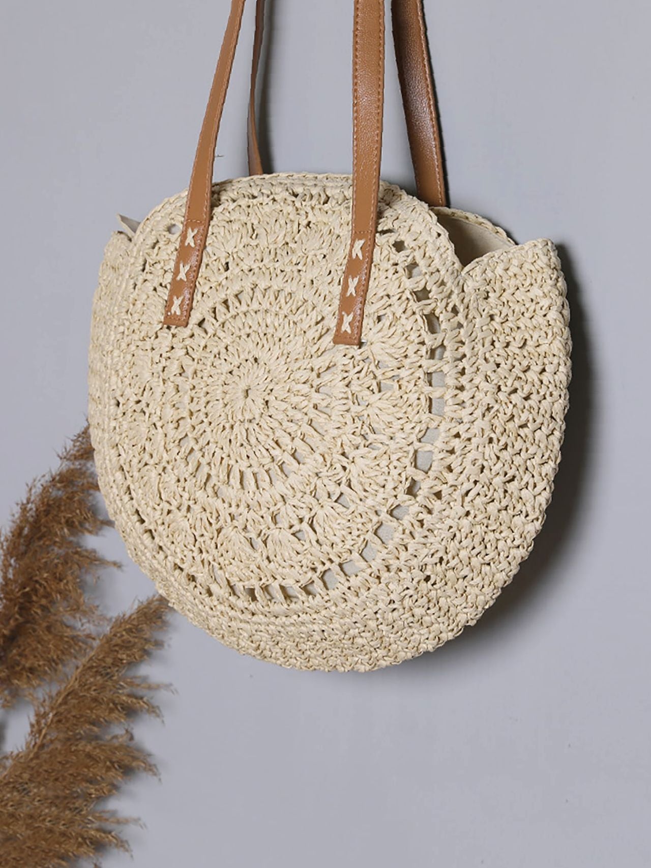 Futurecen - Hollow Out Circle Straw Bag  - Women Tote Bags