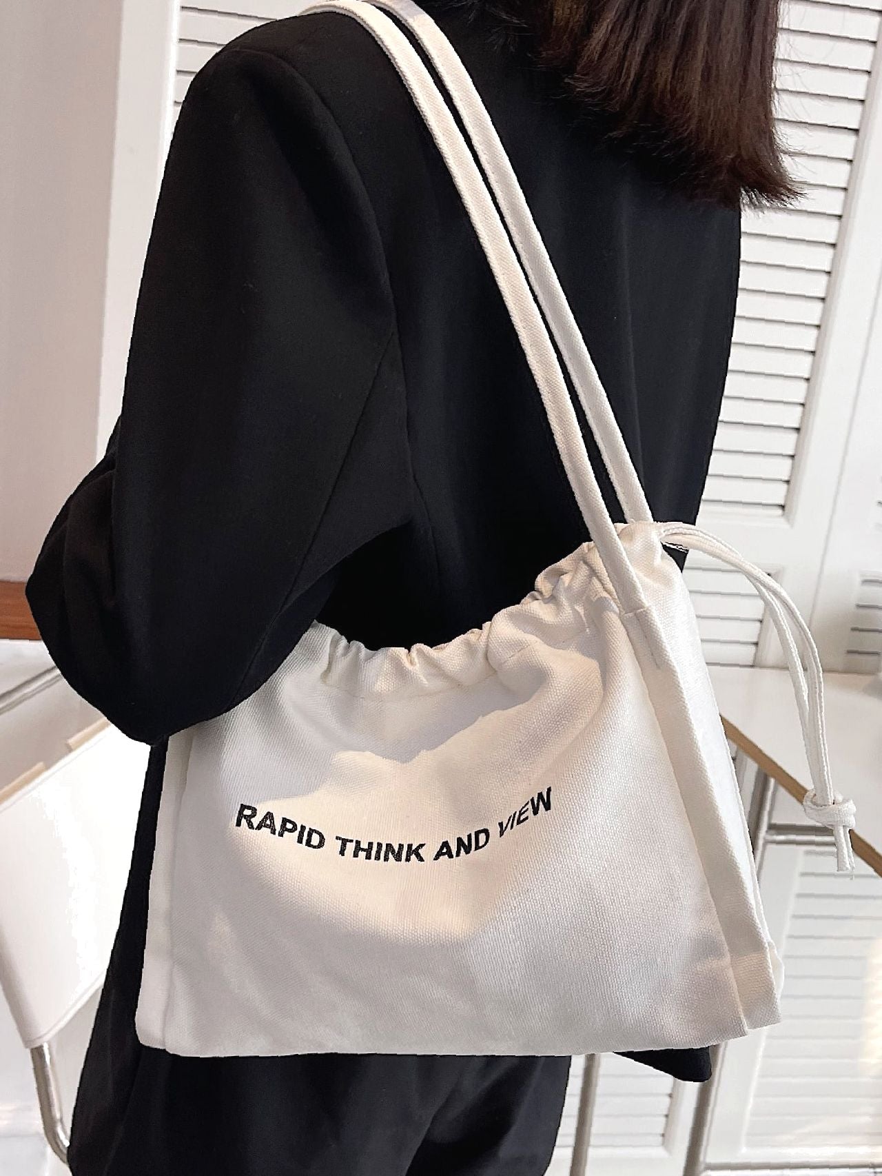 Futurecen - Slogan Graphic Shoulder Tote Bag  - Women Tote Bags