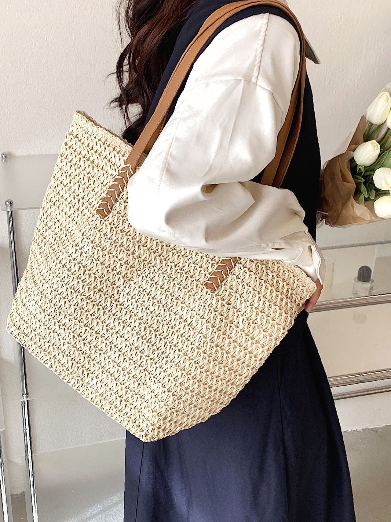 Futurecen - Minimalist Large Capacity Straw Bag  - Women Tote Bags