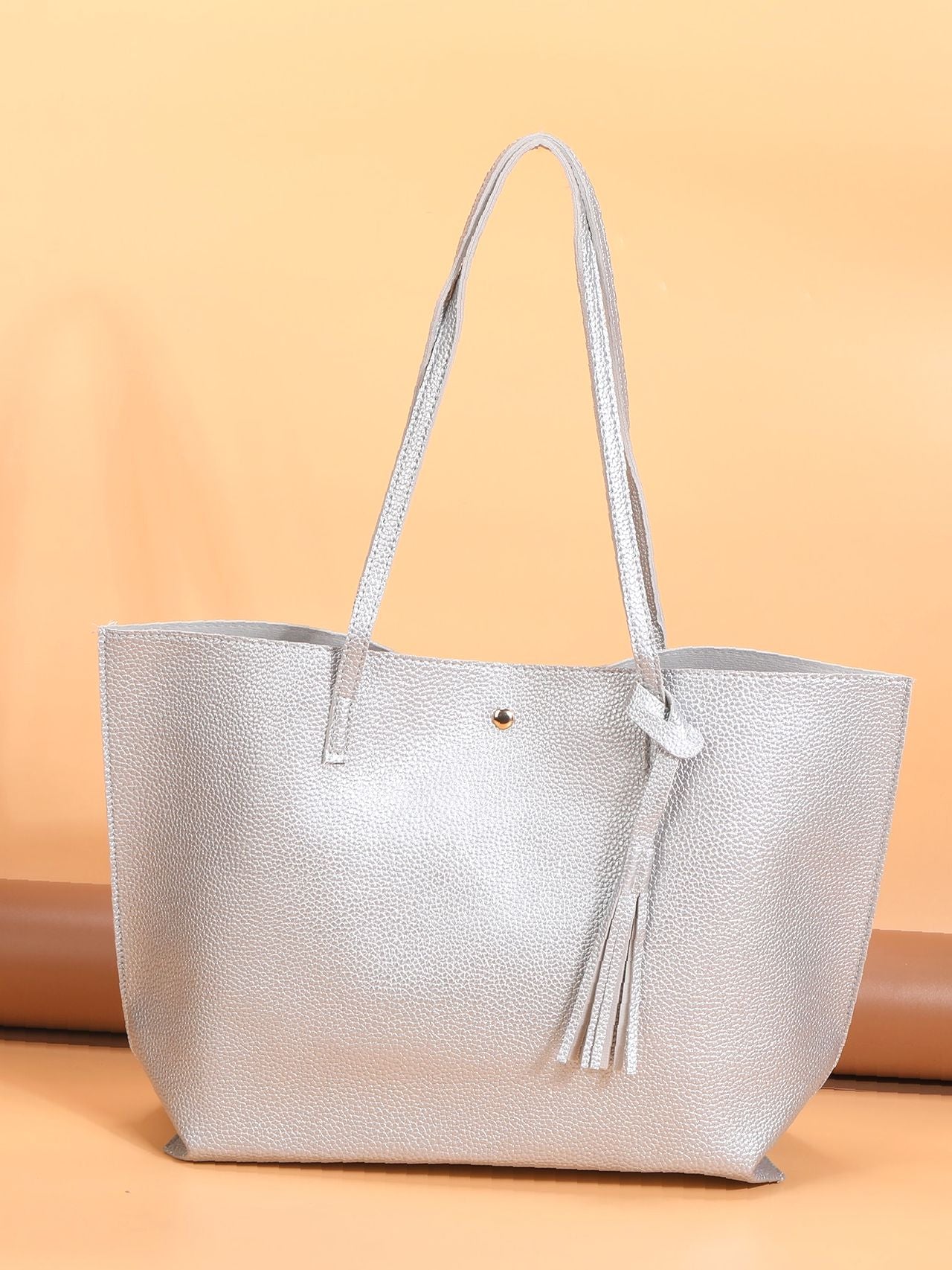 Futurecen - Pebble Embossed Tassel Decor Tote Bag  - Women Tote Bags