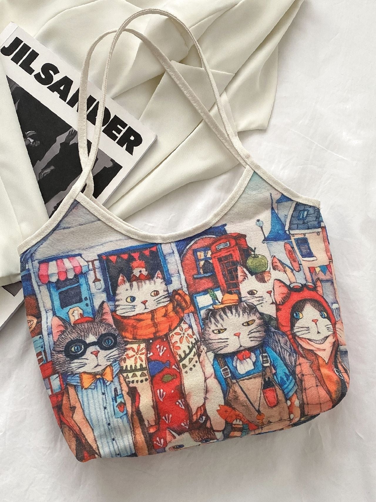 Futurecen - Cartoon Cat Print Tote Bag  - Women Tote Bags