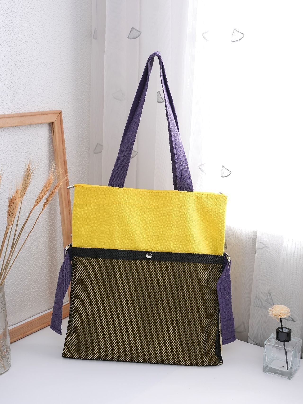 Futurecen - Letter Graphic Colorblock Shopper Bag  - Women Tote Bags