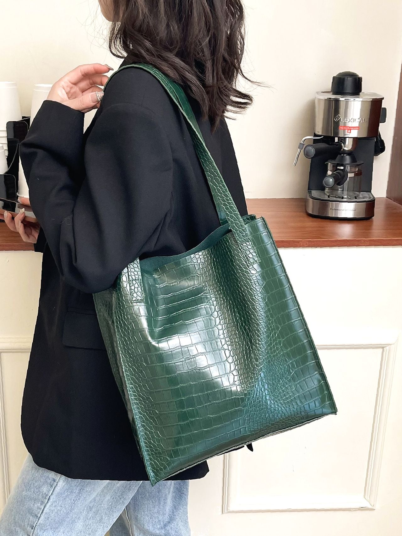 Futurecen - Crocodile Embossed Shoulder Tote Bag  - Women Tote Bags