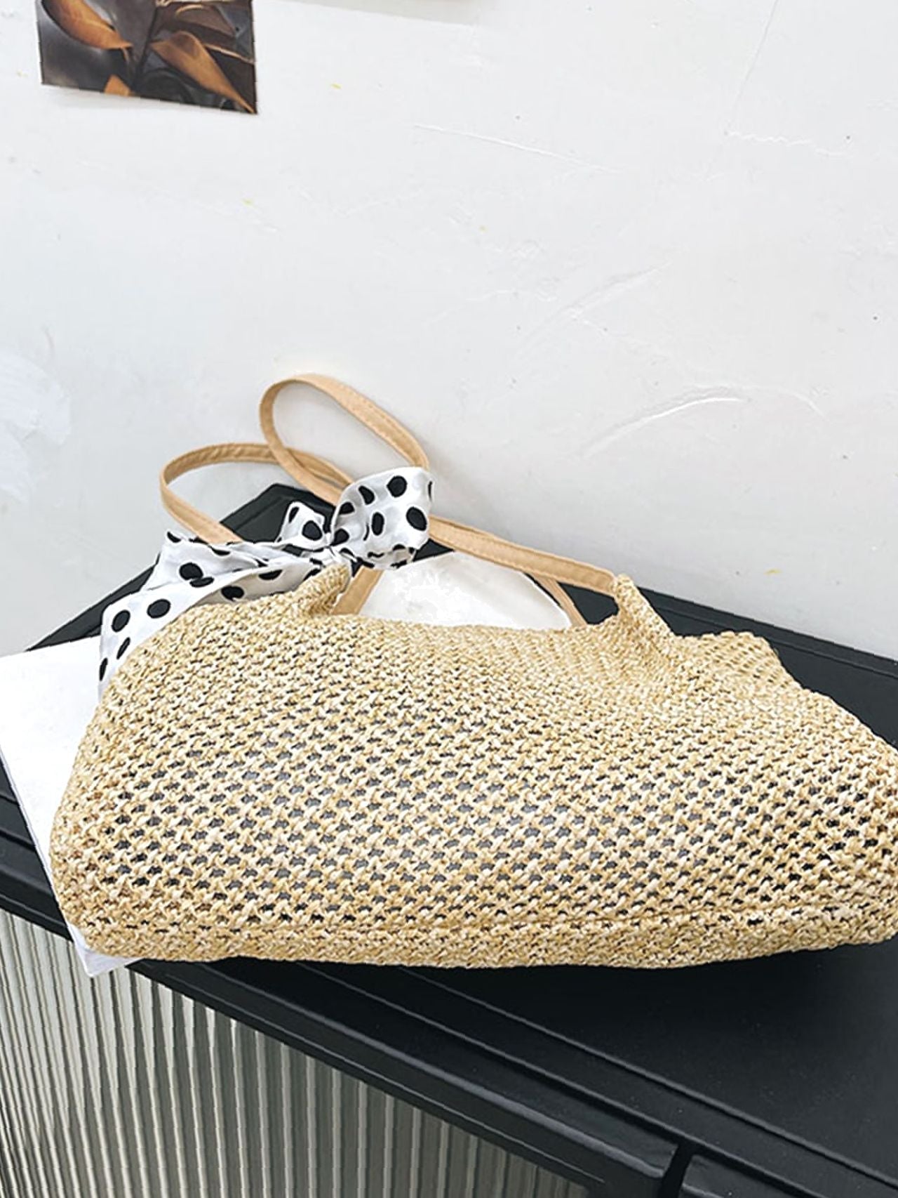 Futurecen - Polka Dot Bow Decor Straw Bag  - Women Tote Bags