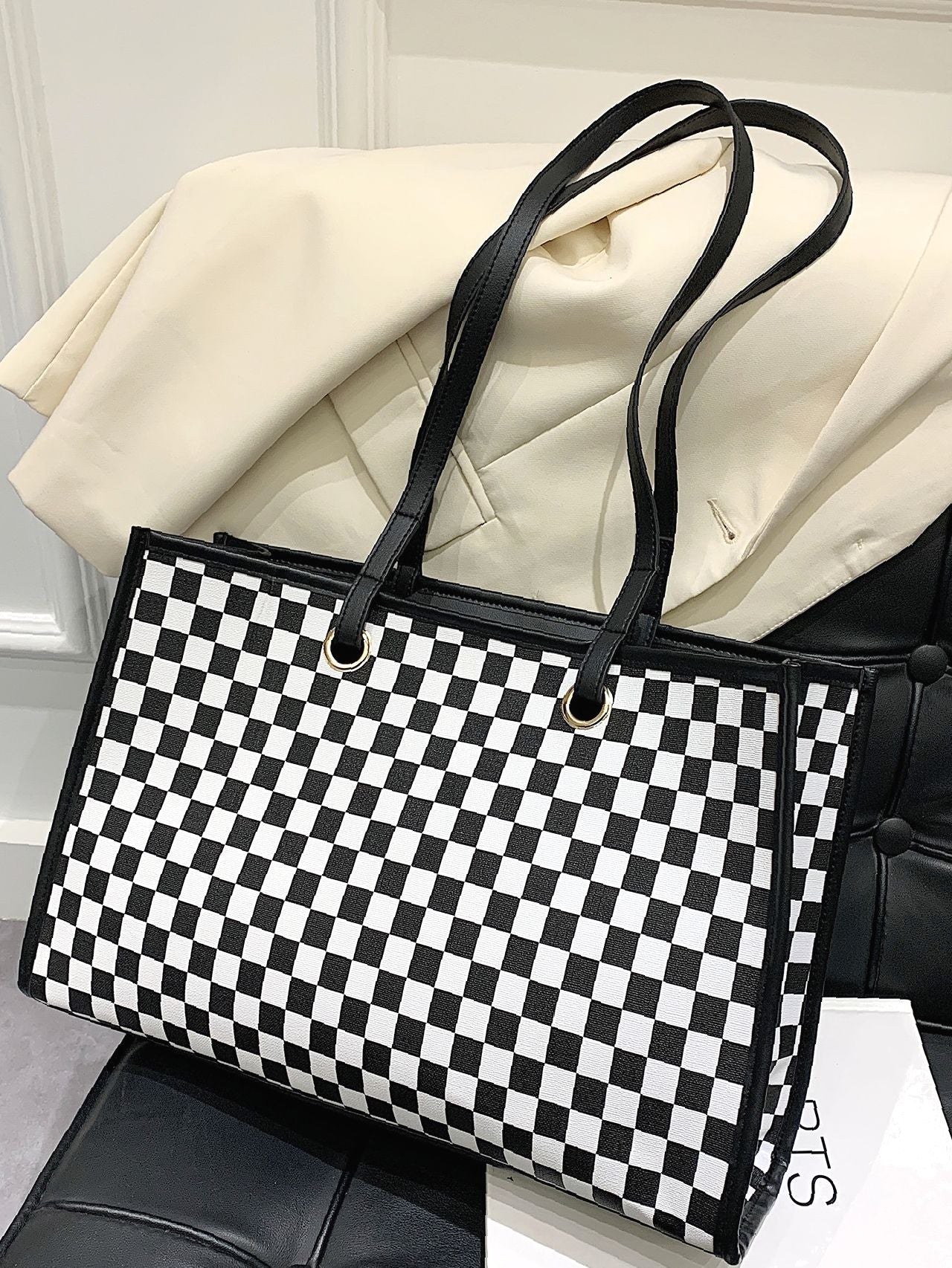 Futurecen - Colorblock Plaid Shoulder Tote Bag  - Women Tote Bags