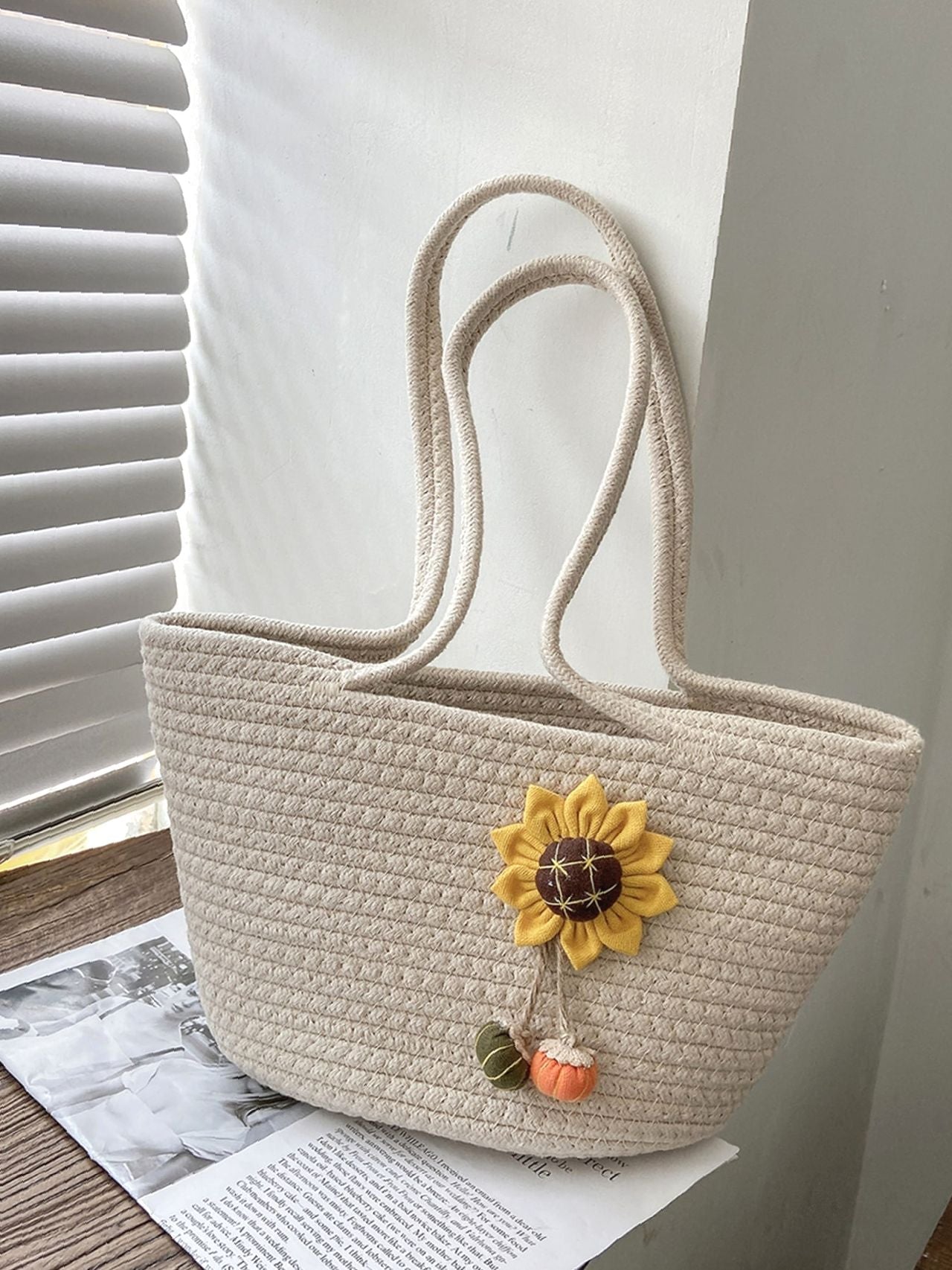 Futurecen - Sunflower Decor Straw Bag  - Women Tote Bags